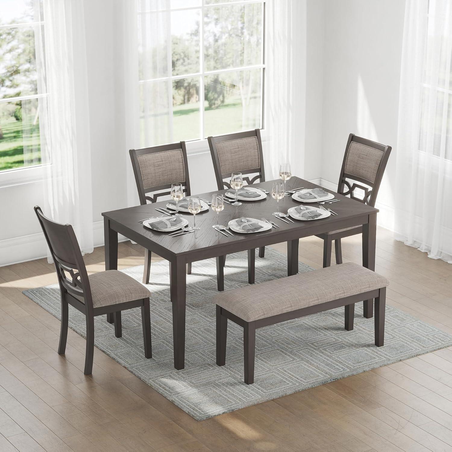 imageSignature Design by Ashley Langwest Dining Room Table Set 4 Upholstered Chairs and Bench Seats 6 Cushioned Seats Wood Cherry BrownGrey