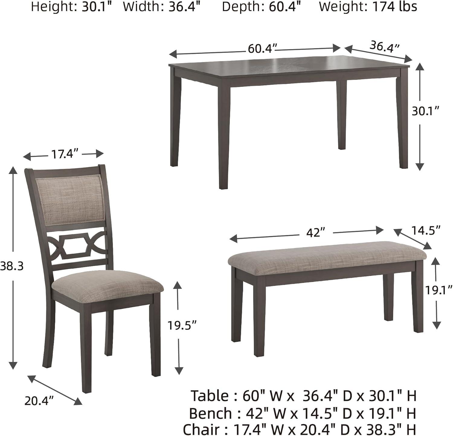 imageSignature Design by Ashley Langwest Dining Room Table Set 4 Upholstered Chairs and Bench Seats 6 Cushioned Seats Wood Cherry BrownGrey