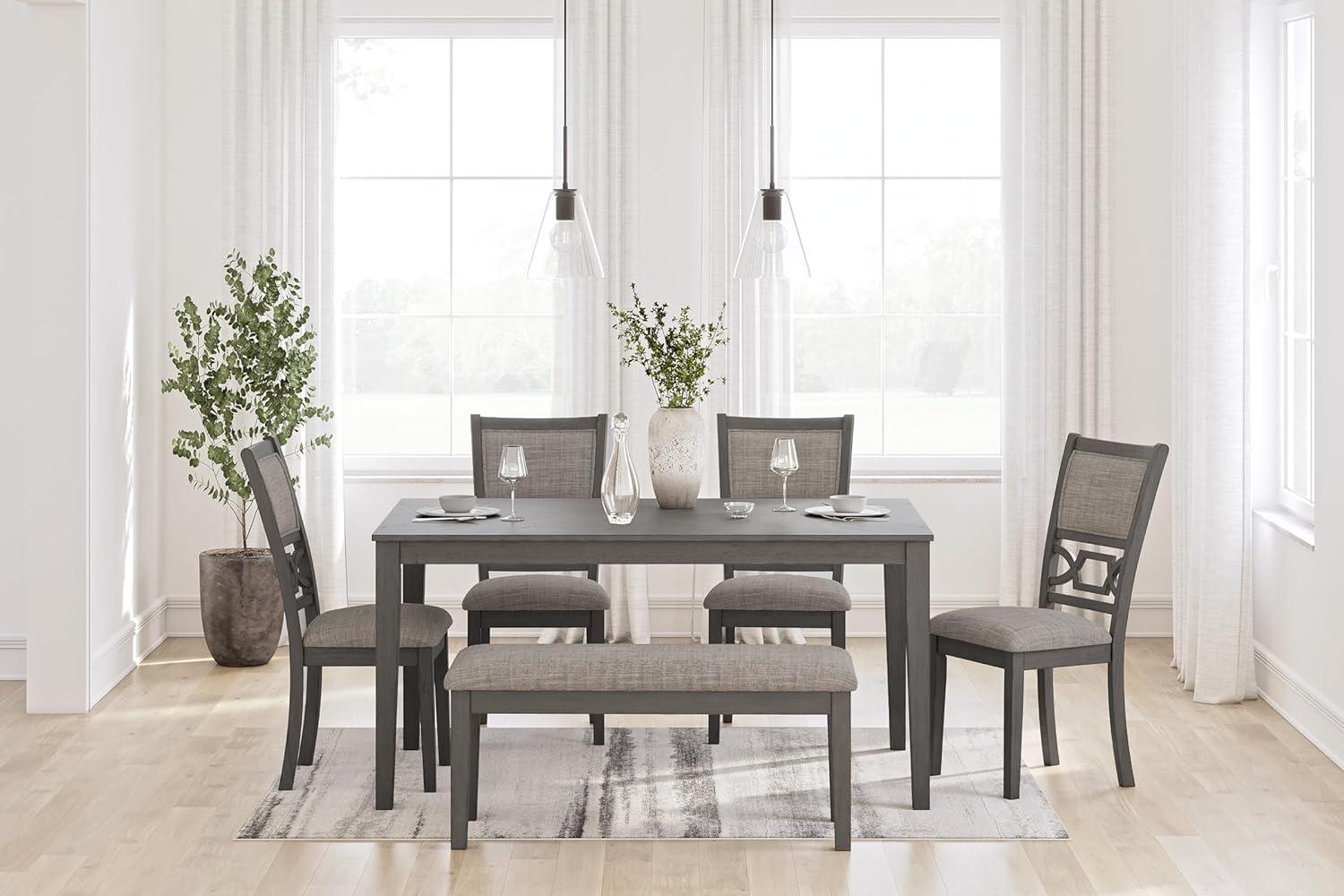 imageSignature Design by Ashley Langwest Dining Room Table Set 4 Upholstered Chairs and Bench Seats 6 Cushioned Seats Wood Cherry BrownGrey