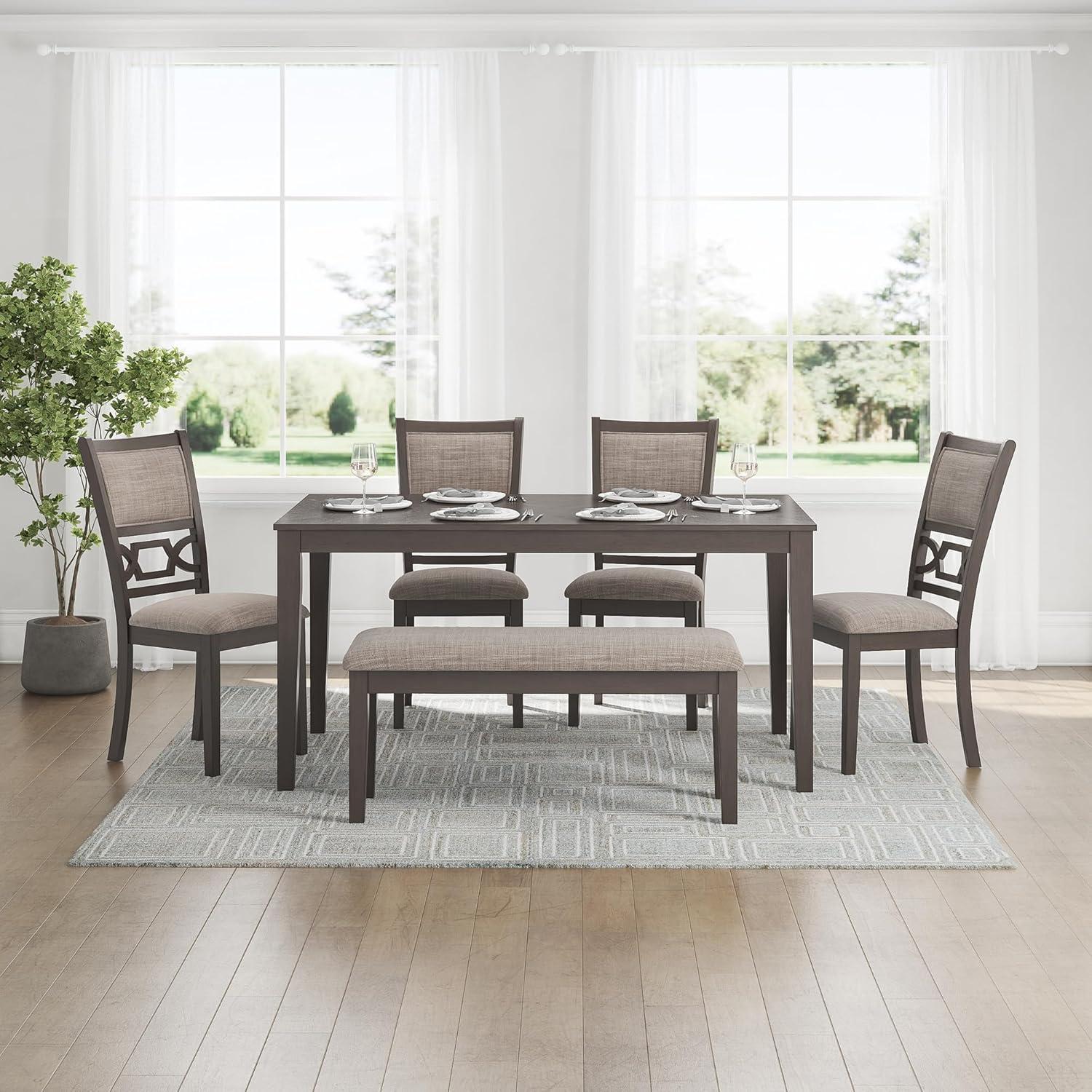 imageSignature Design by Ashley Langwest Dining Room Table Set 4 Upholstered Chairs and Bench Seats 6 Cushioned Seats Wood Cherry BrownGrey