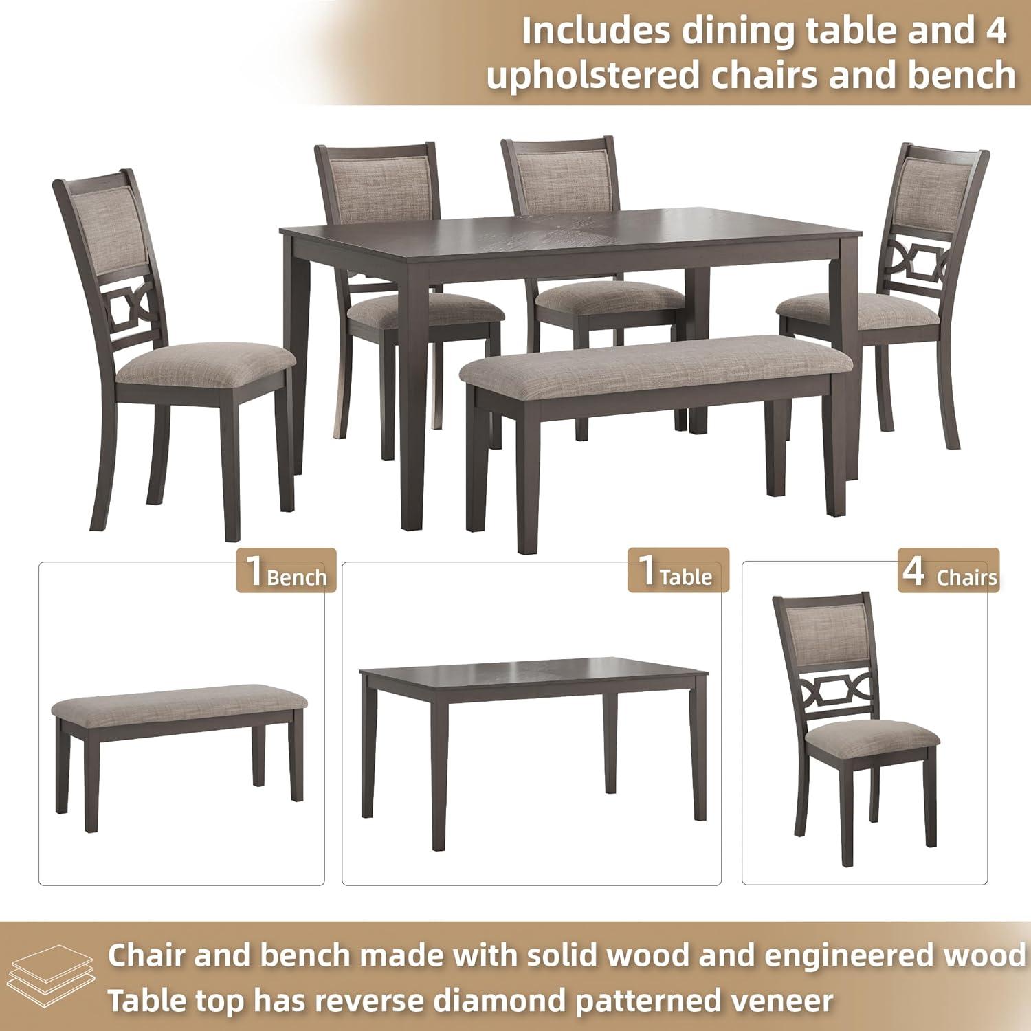 imageSignature Design by Ashley Langwest Dining Room Table Set 4 Upholstered Chairs and Bench Seats 6 Cushioned Seats Wood Cherry BrownGrey
