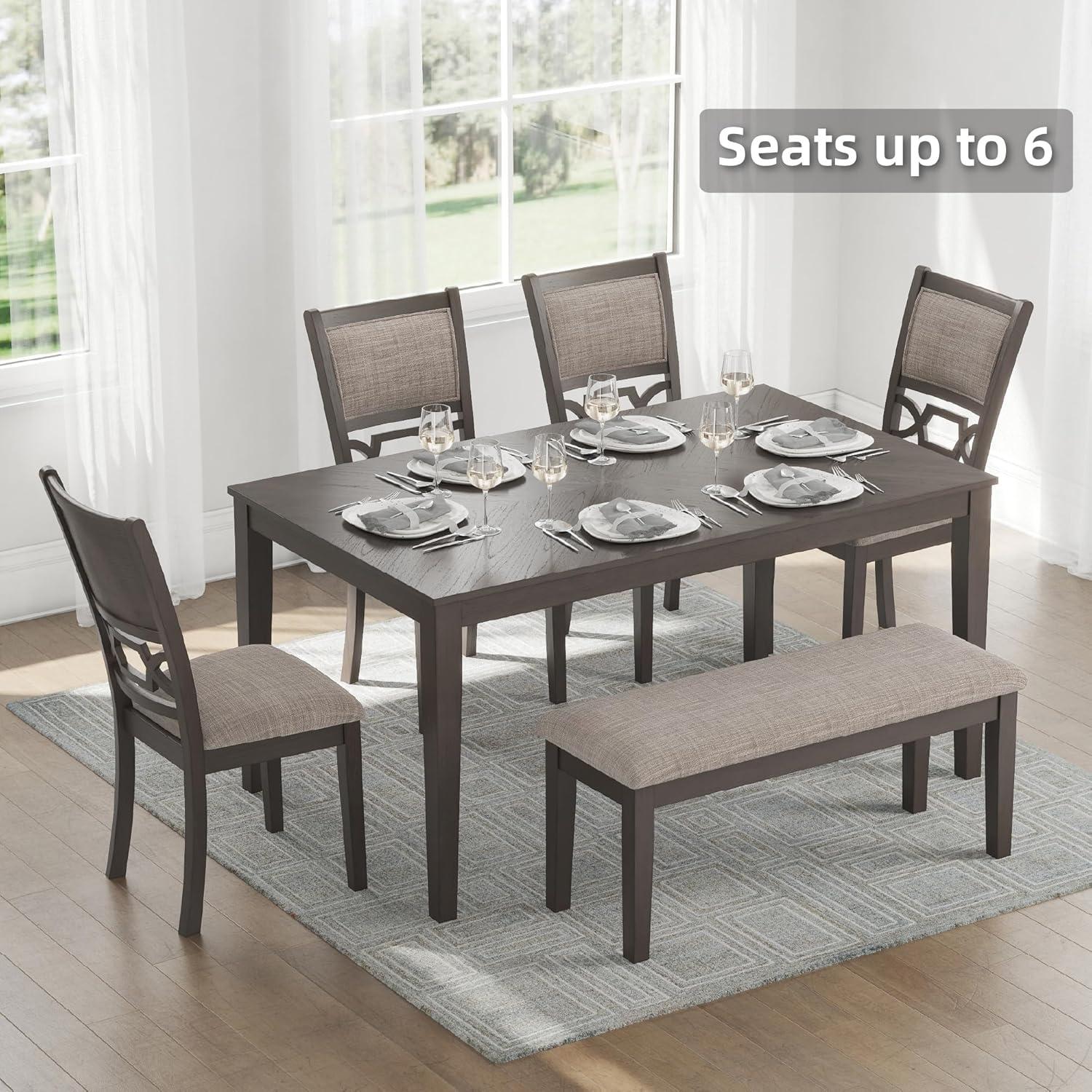 imageSignature Design by Ashley Langwest Dining Room Table Set 4 Upholstered Chairs and Bench Seats 6 Cushioned Seats Wood Cherry BrownGrey