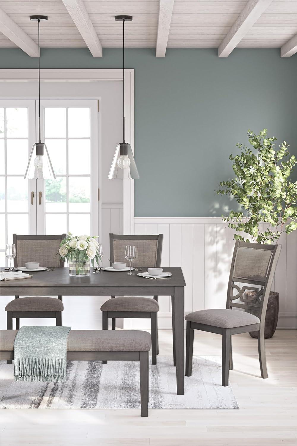 imageSignature Design by Ashley Langwest Dining Room Table Set 4 Upholstered Chairs and Bench Seats 6 Cushioned Seats Wood Cherry BrownGrey