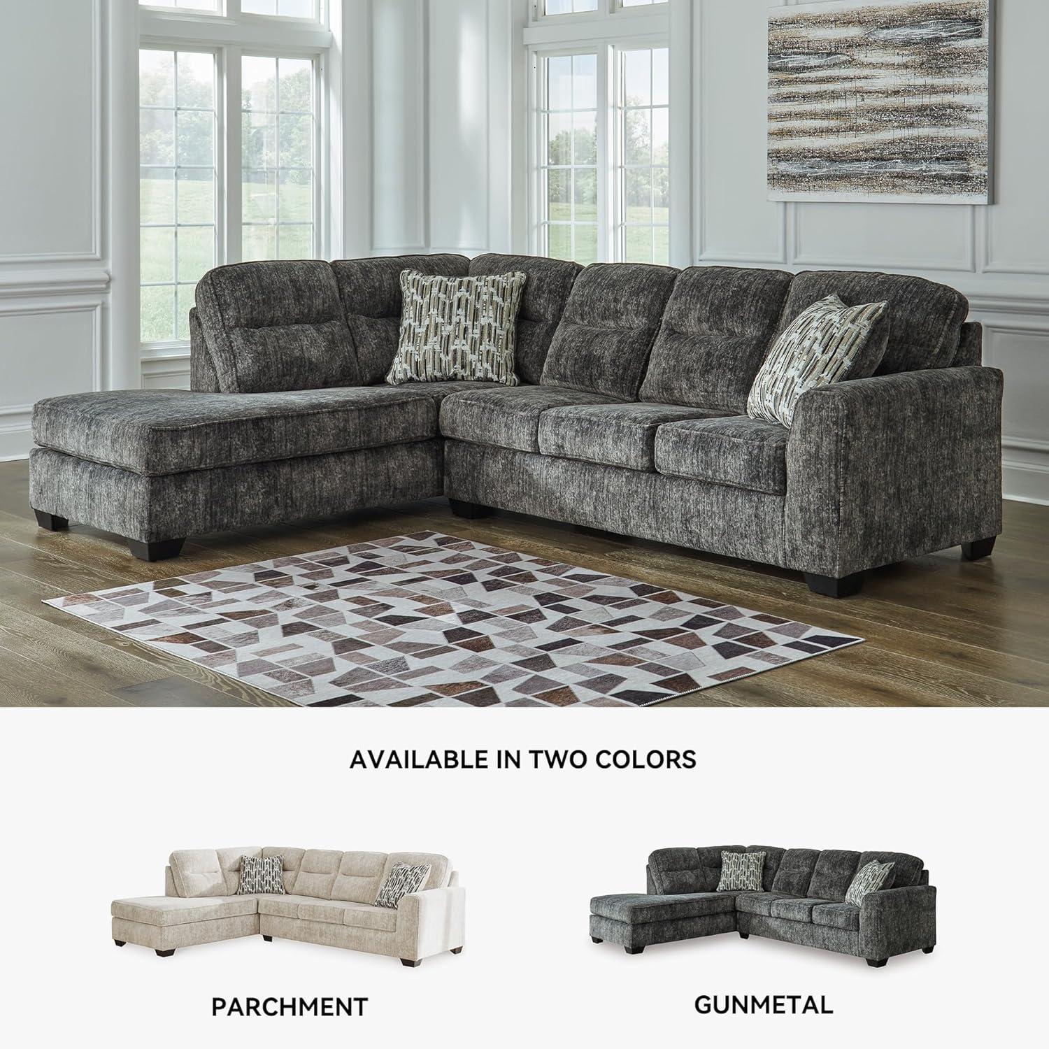imageSignature Design by Ashley Lonoke Casual RightArm Facing 2Piece Sectional with Chaise Loose Seat Cushions and 2 Throw Pillows GrayGunmetal