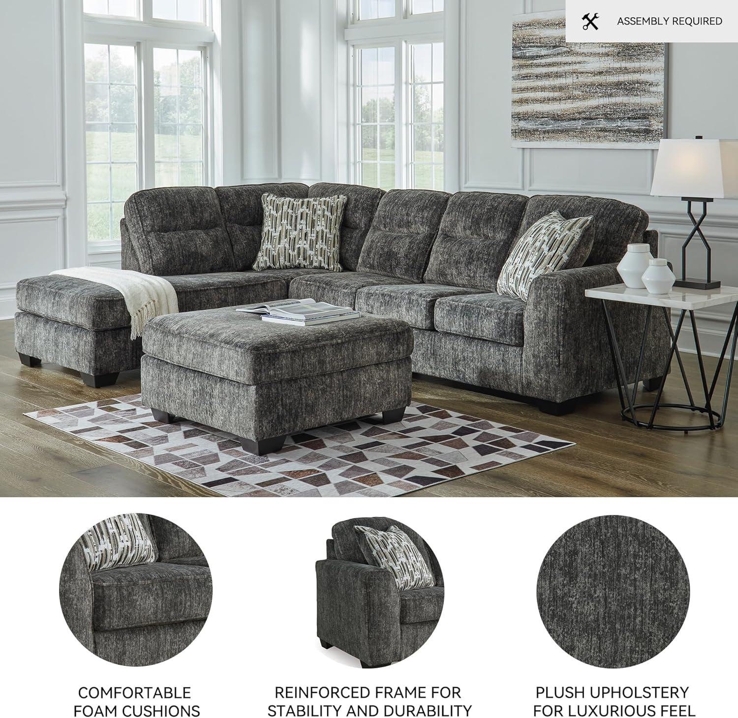 imageSignature Design by Ashley Lonoke Casual RightArm Facing 2Piece Sectional with Chaise Loose Seat Cushions and 2 Throw Pillows GrayGunmetal