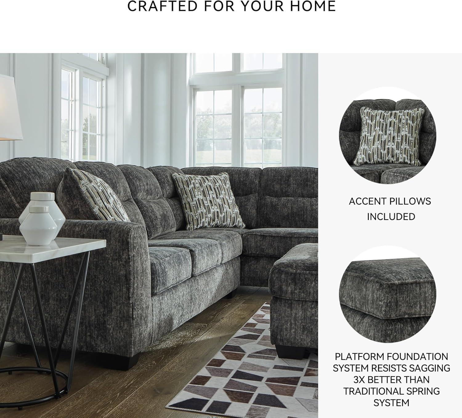 imageSignature Design by Ashley Lonoke Casual RightArm Facing 2Piece Sectional with Chaise Loose Seat Cushions and 2 Throw Pillows GrayGunmetal