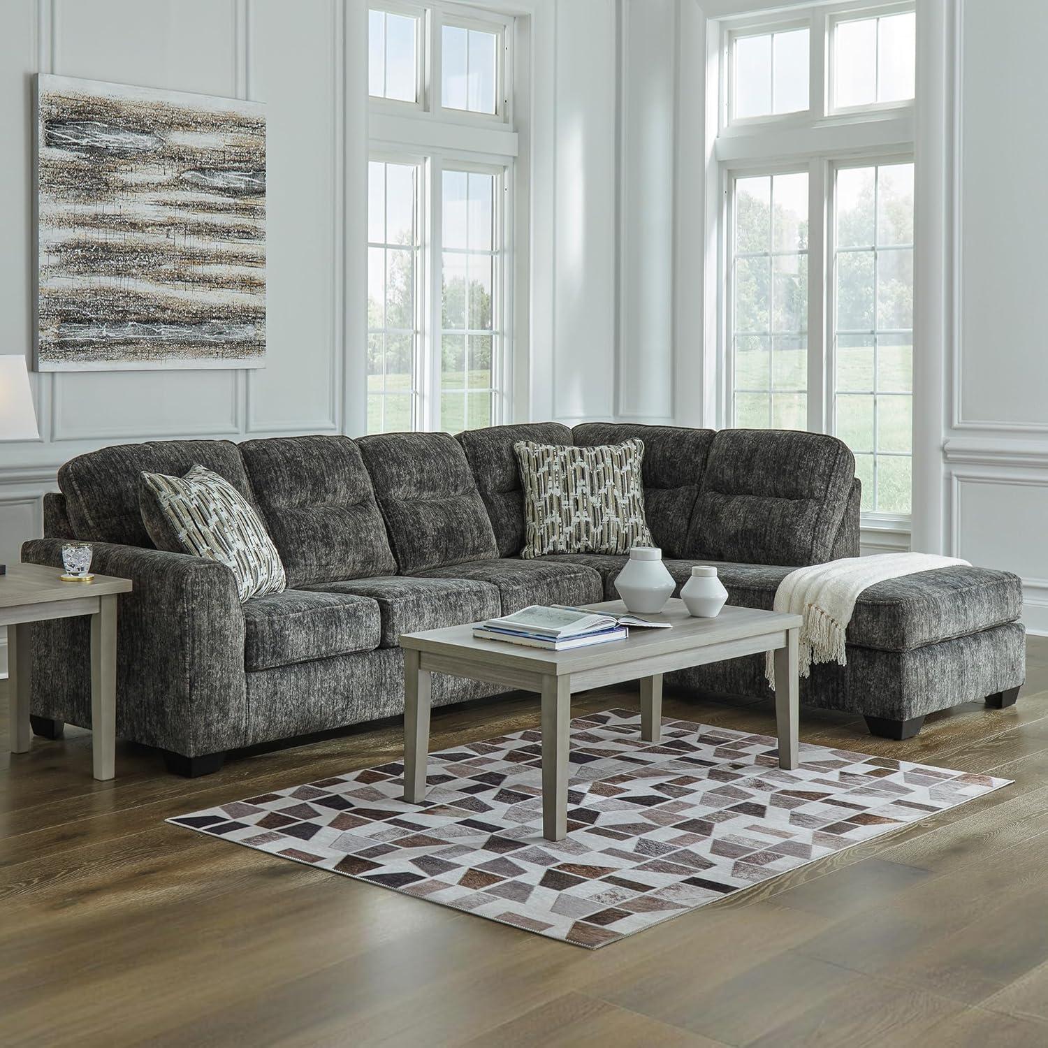 imageSignature Design by Ashley Lonoke Casual RightArm Facing 2Piece Sectional with Chaise Loose Seat Cushions and 2 Throw Pillows GrayGunmetal