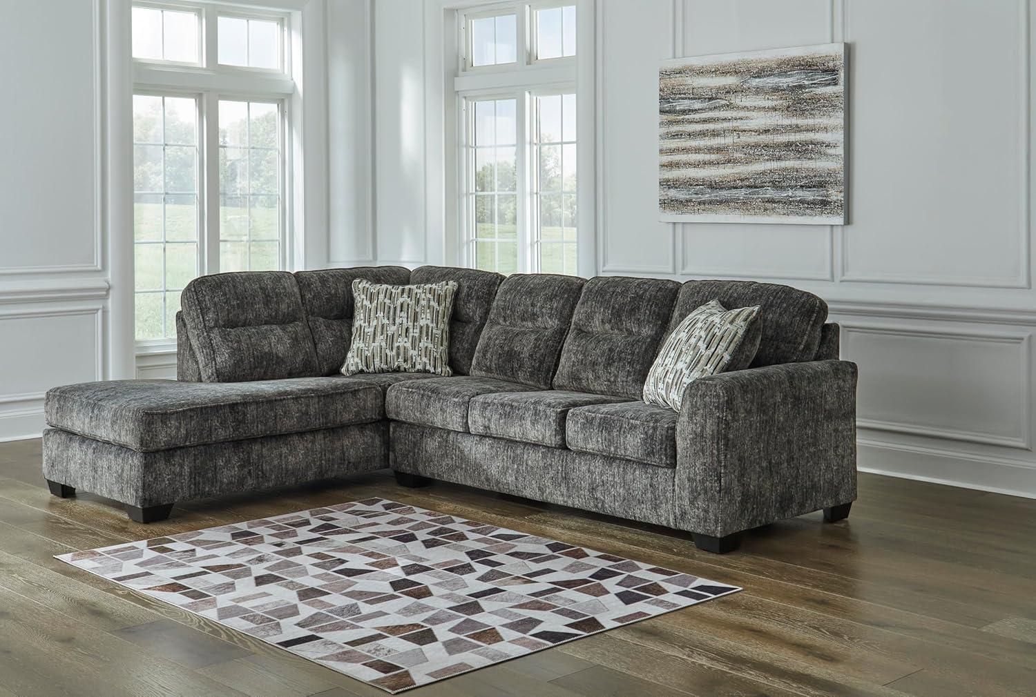 imageSignature Design by Ashley Lonoke Casual RightArm Facing 2Piece Sectional with Chaise Loose Seat Cushions and 2 Throw Pillows GrayGunmetal