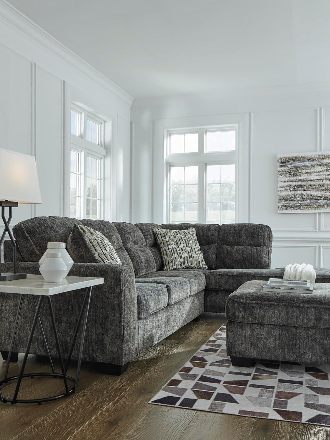 imageSignature Design by Ashley Lonoke Casual RightArm Facing 2Piece Sectional with Chaise Loose Seat Cushions and 2 Throw Pillows GrayGunmetal