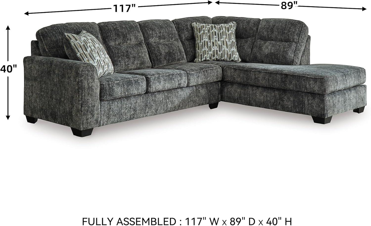imageSignature Design by Ashley Lonoke Casual RightArm Facing 2Piece Sectional with Chaise Loose Seat Cushions and 2 Throw Pillows GrayGunmetal