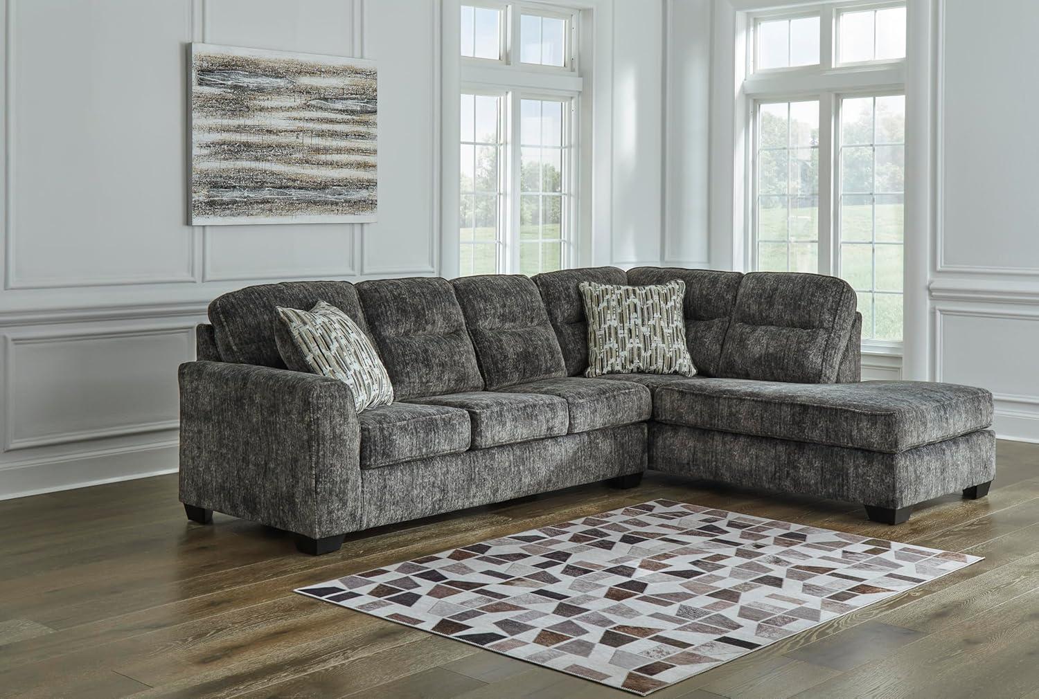 imageSignature Design by Ashley Lonoke Casual RightArm Facing 2Piece Sectional with Chaise Loose Seat Cushions and 2 Throw Pillows GrayGunmetal