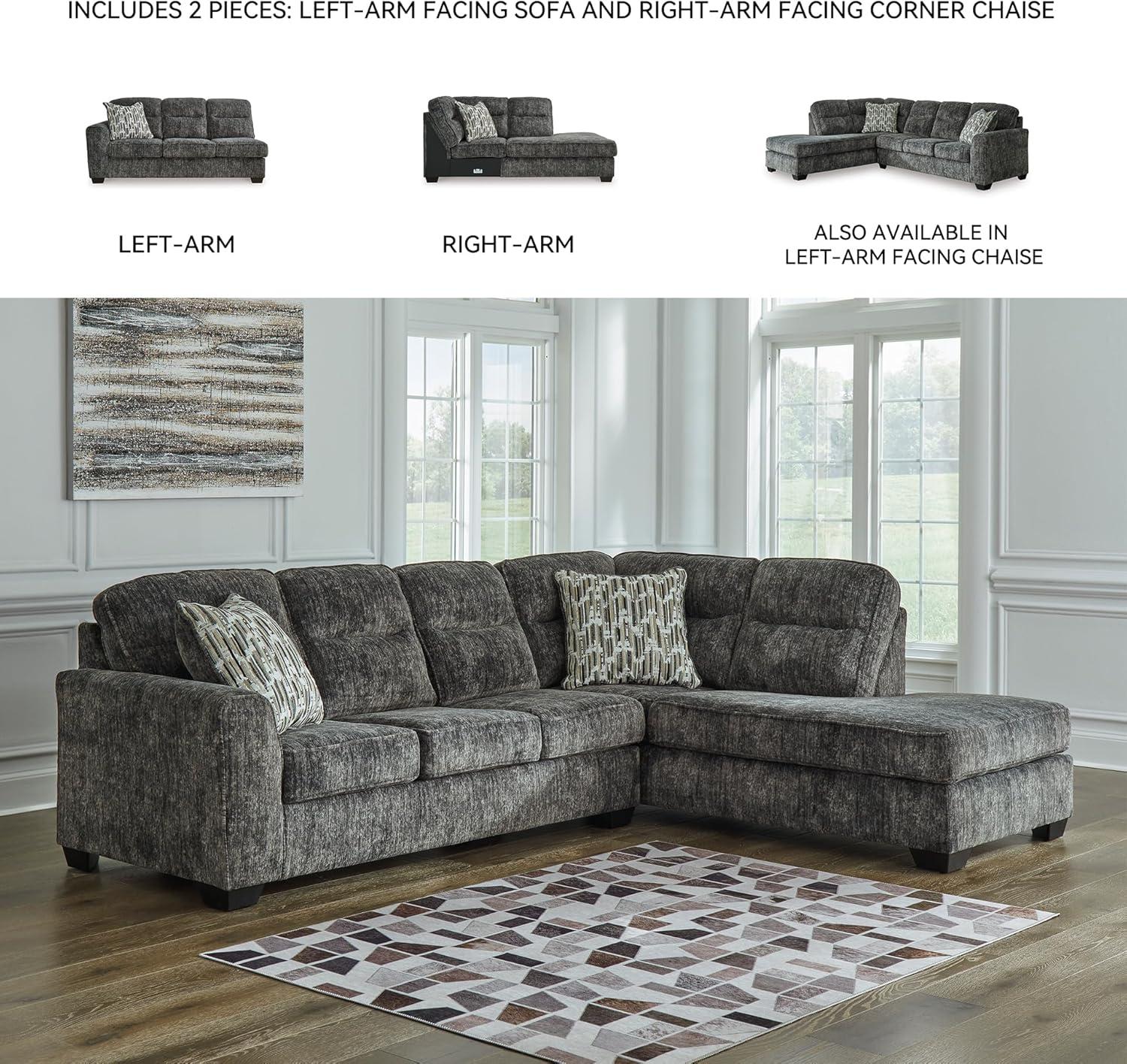 imageSignature Design by Ashley Lonoke Casual RightArm Facing 2Piece Sectional with Chaise Loose Seat Cushions and 2 Throw Pillows GrayGunmetal