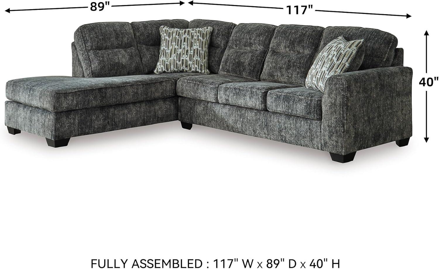 imageSignature Design by Ashley Lonoke Casual RightArm Facing 2Piece Sectional with Chaise Loose Seat Cushions and 2 Throw Pillows GrayGunmetal