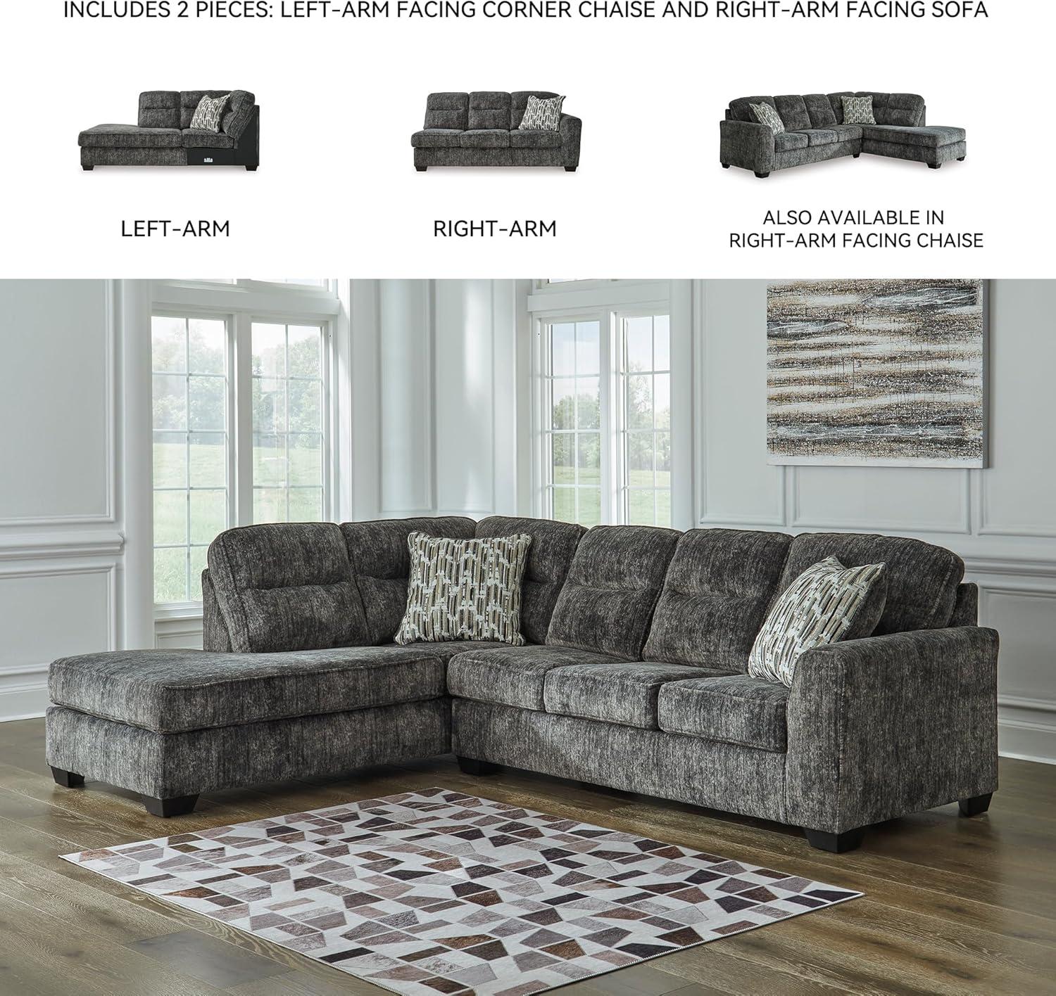 imageSignature Design by Ashley Lonoke Casual RightArm Facing 2Piece Sectional with Chaise Loose Seat Cushions and 2 Throw Pillows GrayGunmetal