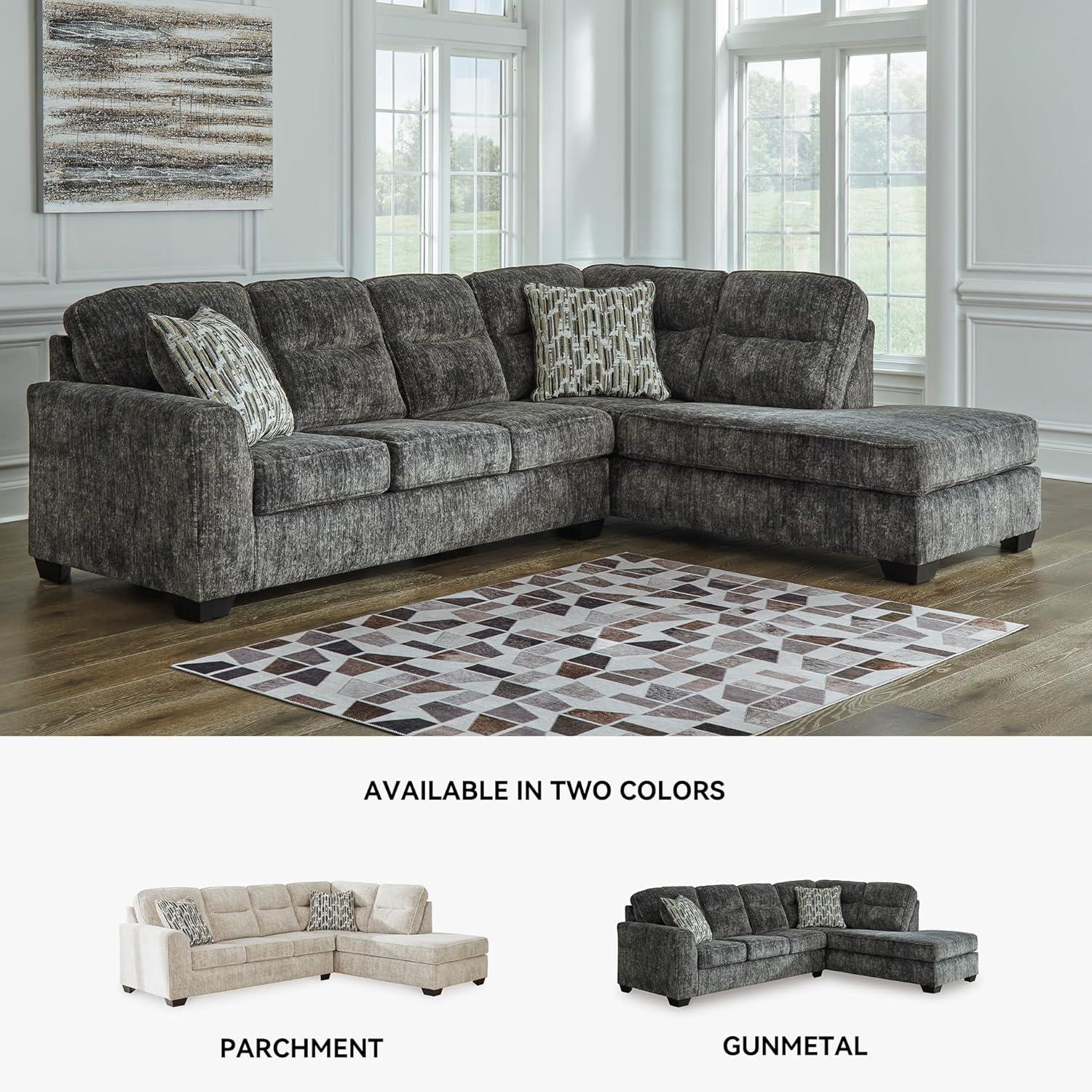 imageSignature Design by Ashley Lonoke Casual RightArm Facing 2Piece Sectional with Chaise Loose Seat Cushions and 2 Throw Pillows GrayGunmetal