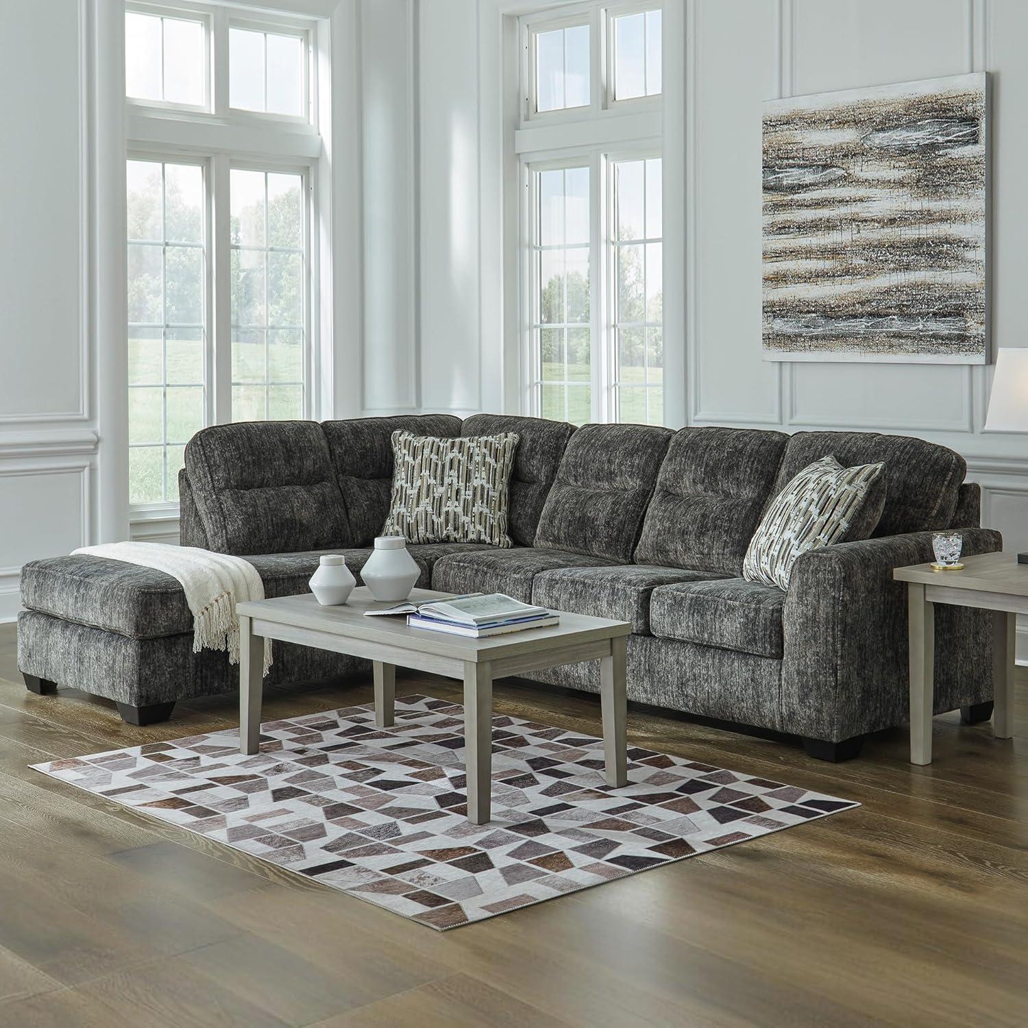 imageSignature Design by Ashley Lonoke Casual RightArm Facing 2Piece Sectional with Chaise Loose Seat Cushions and 2 Throw Pillows GrayGunmetal