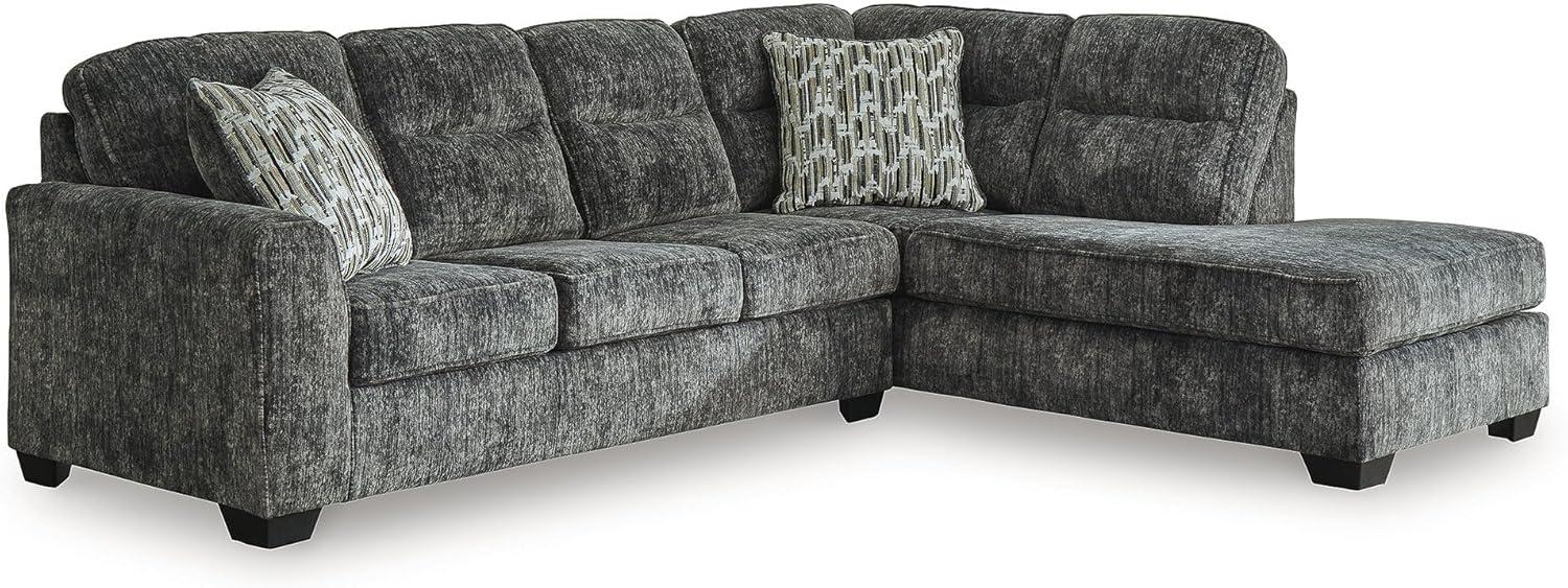 imageSignature Design by Ashley Lonoke Casual RightArm Facing 2Piece Sectional with Chaise Loose Seat Cushions and 2 Throw Pillows GrayGunmetal