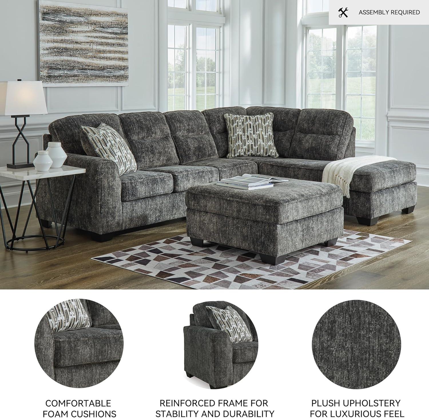 imageSignature Design by Ashley Lonoke Casual RightArm Facing 2Piece Sectional with Chaise Loose Seat Cushions and 2 Throw Pillows GrayGunmetal