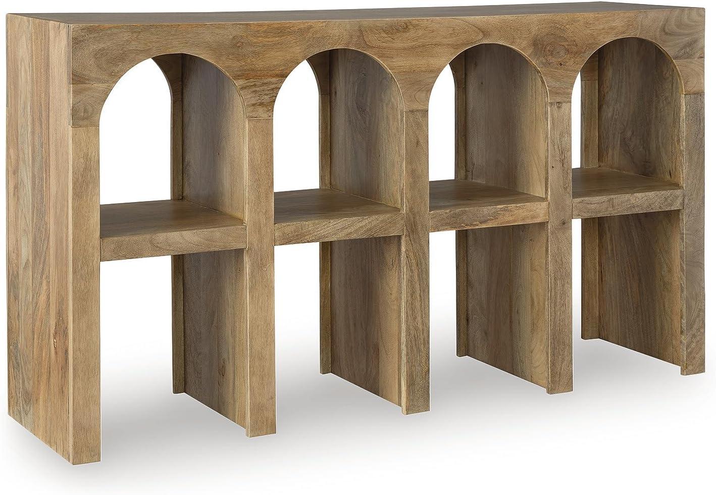 imageSignature Design by Ashley Luzmanacy Casual Solid Mango Wood Console Sofa Table with Shelf Light Brown