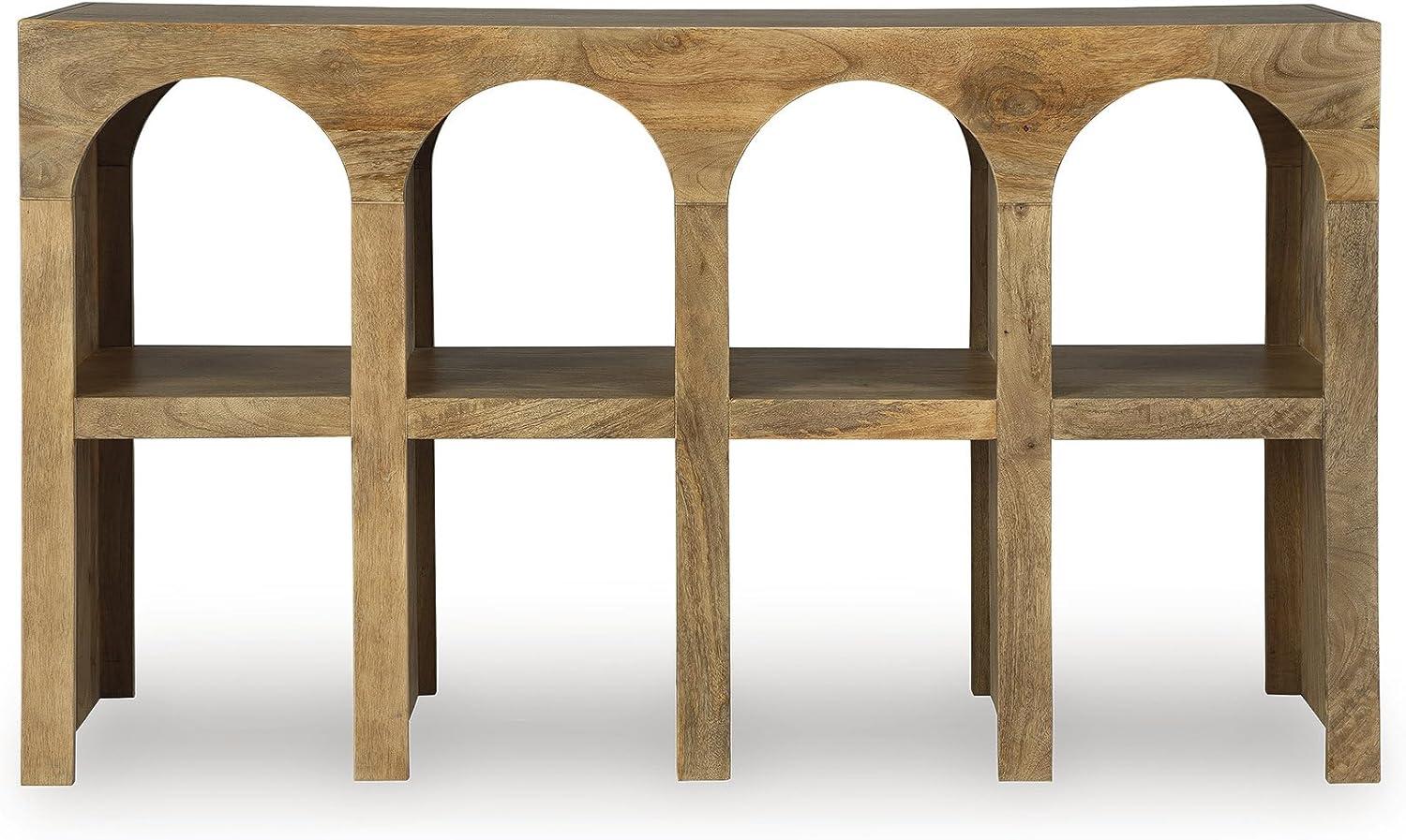 imageSignature Design by Ashley Luzmanacy Casual Solid Mango Wood Console Sofa Table with Shelf Light Brown