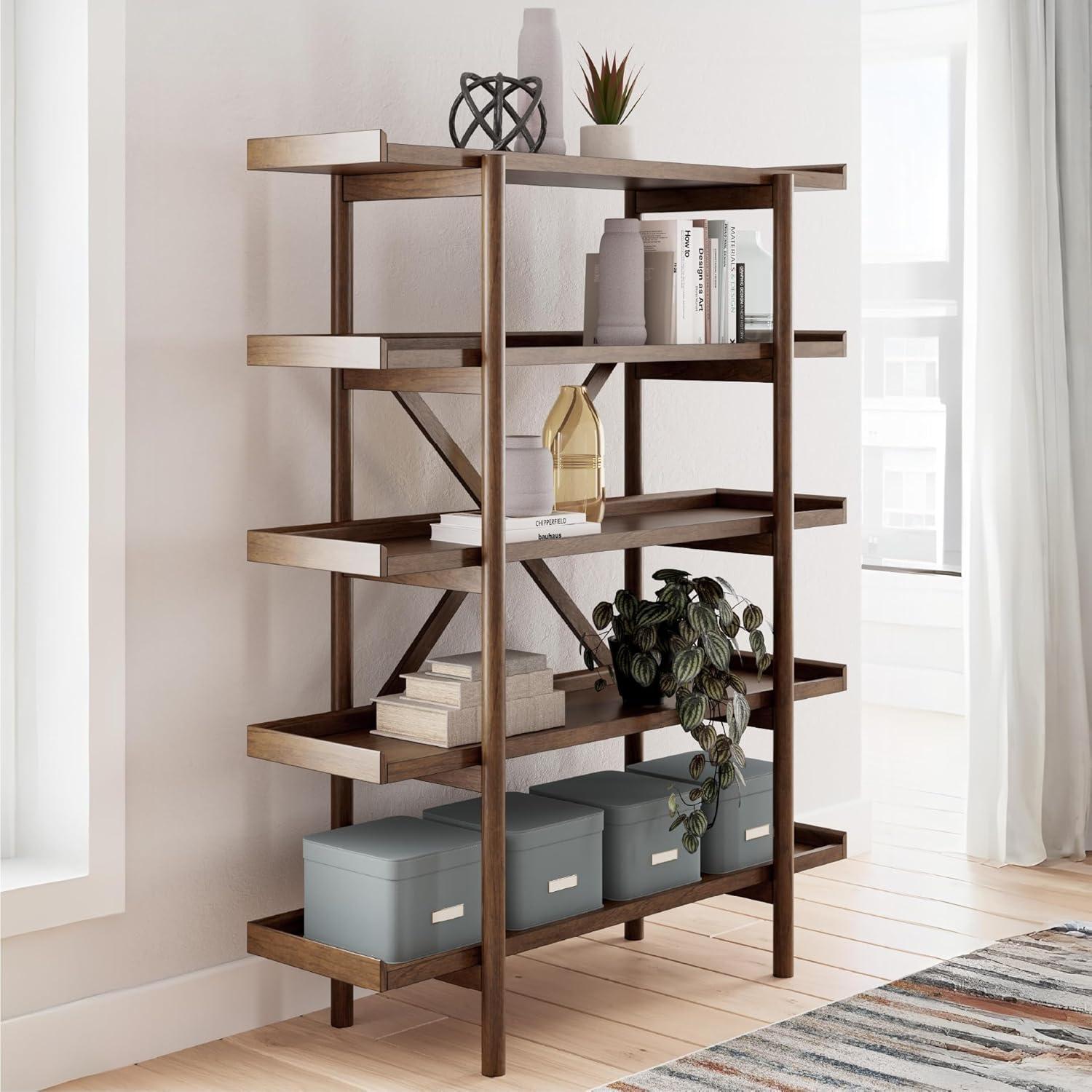 imageSignature Design by Ashley Lyncott MidCentury Modern Freestanding 5Tier 70quot Etagere Bookcase Light Brown