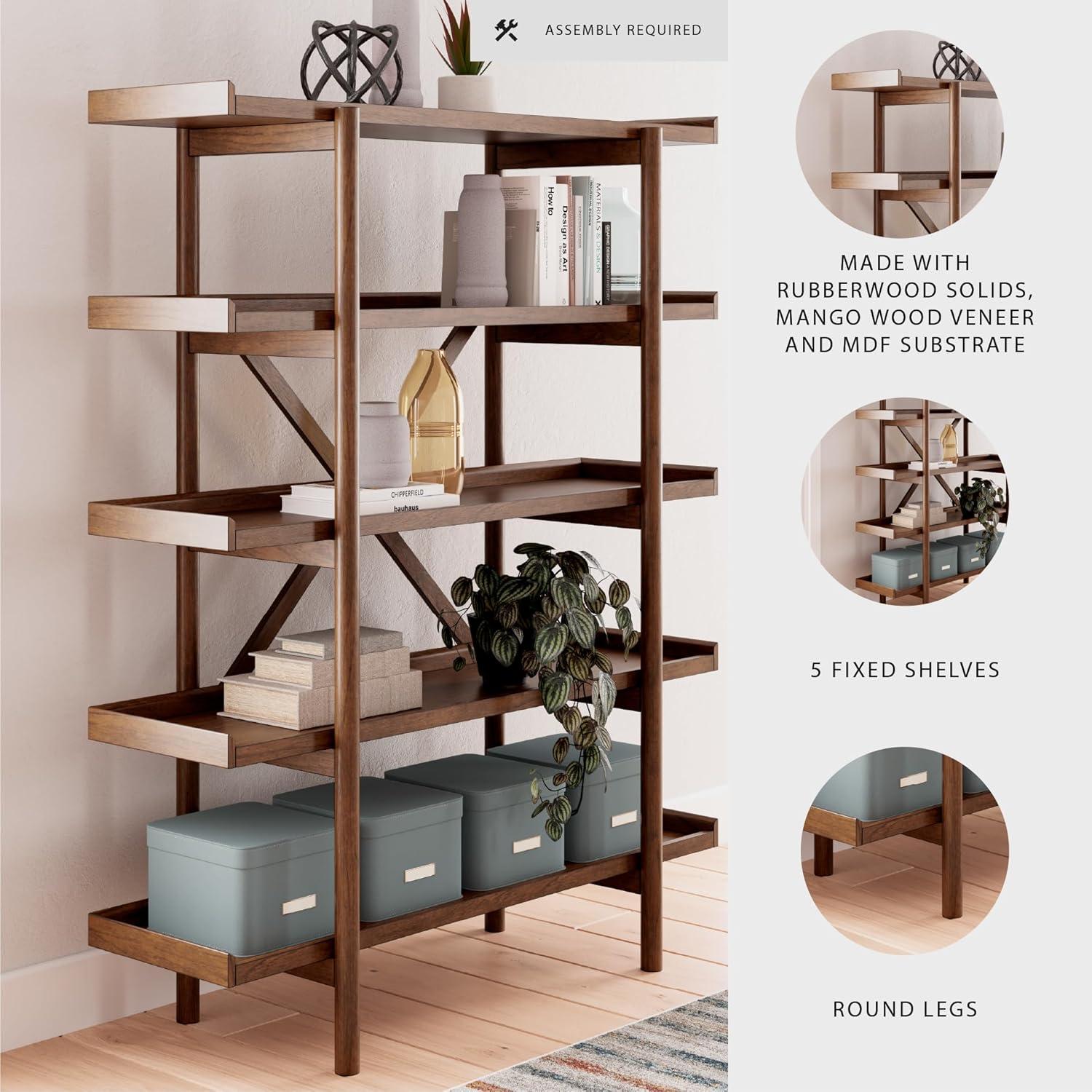 imageSignature Design by Ashley Lyncott MidCentury Modern Freestanding 5Tier 70quot Etagere Bookcase Light Brown
