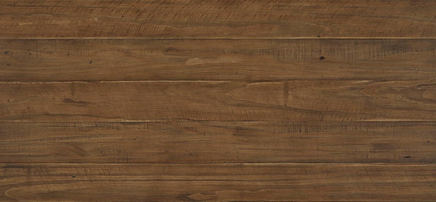 imageSignature Design by Ashley Mackifeld Farmhouse Distressed Sofa Table with Slatted Shelf Post and Beam Construction Light Brown