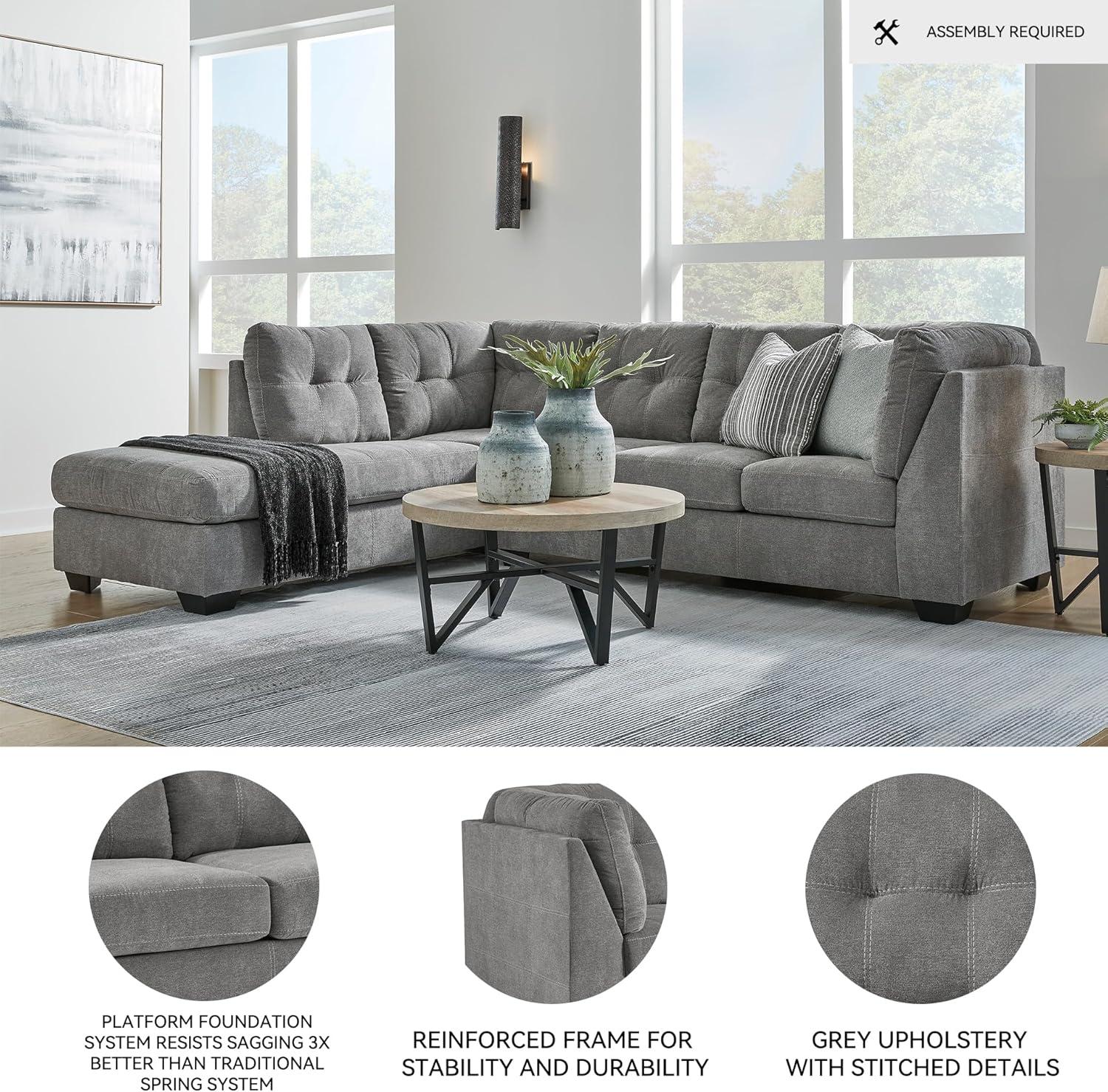 imageSignature Design by Ashley Marleton Contemporary RightArm Facing Tufted 2Piece Sleeper Sectional with Chaise Loose Seat Cushions and BiFold Memory Foam Mattress Full BlueGrey
