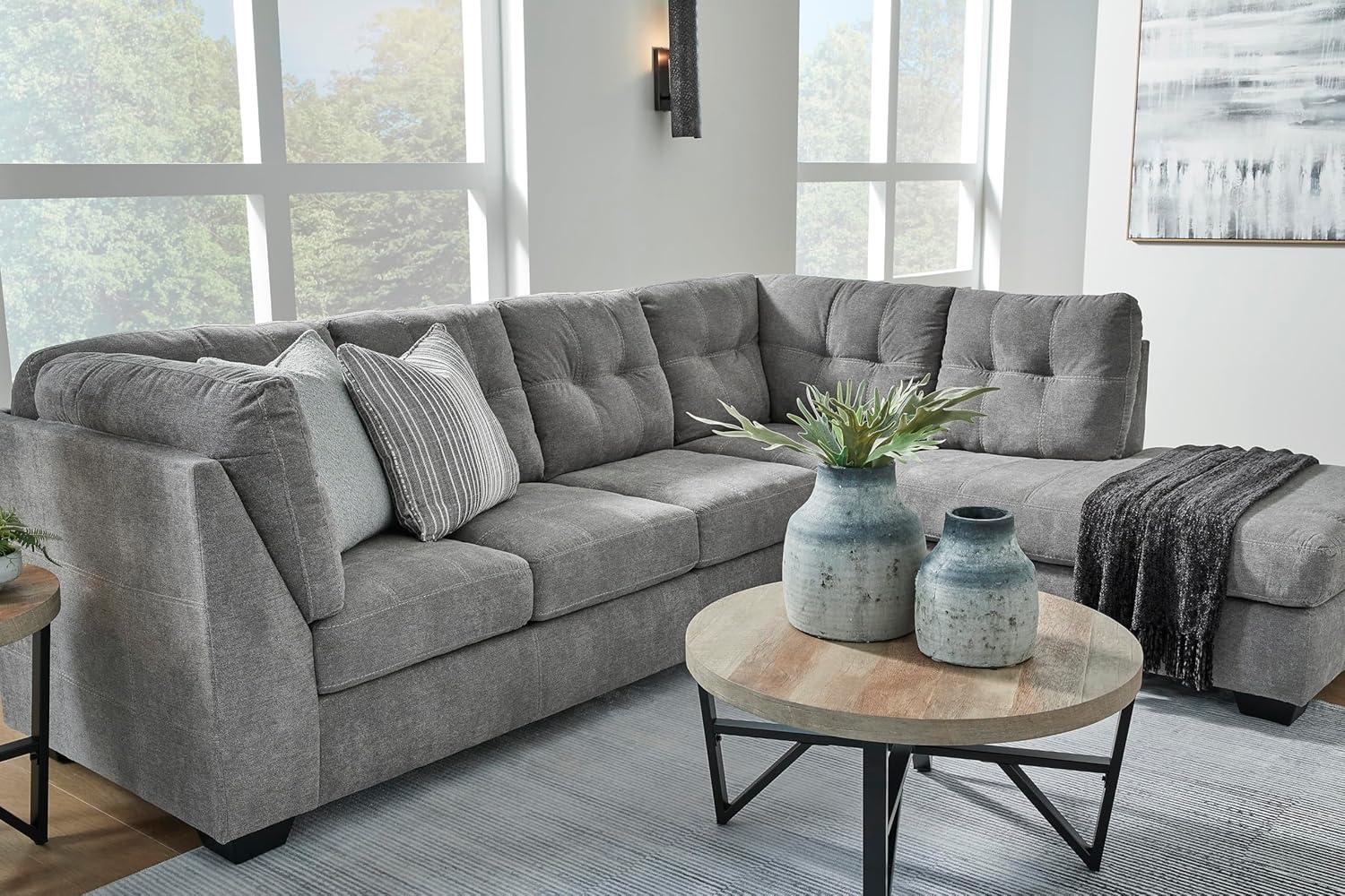 imageSignature Design by Ashley Marleton Contemporary RightArm Facing Tufted 2Piece Sleeper Sectional with Chaise Loose Seat Cushions and BiFold Memory Foam Mattress Full BlueGrey