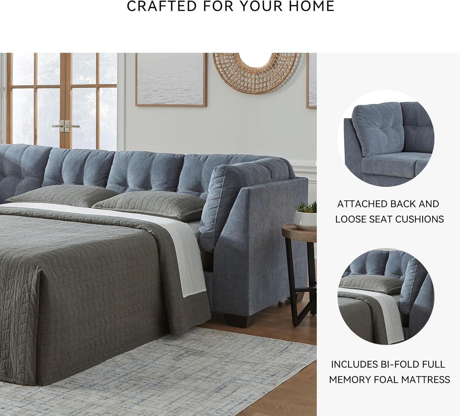 imageSignature Design by Ashley Marleton Contemporary RightArm Facing Tufted 2Piece Sleeper Sectional with Chaise Loose Seat Cushions and BiFold Memory Foam Mattress Full BlueBlue