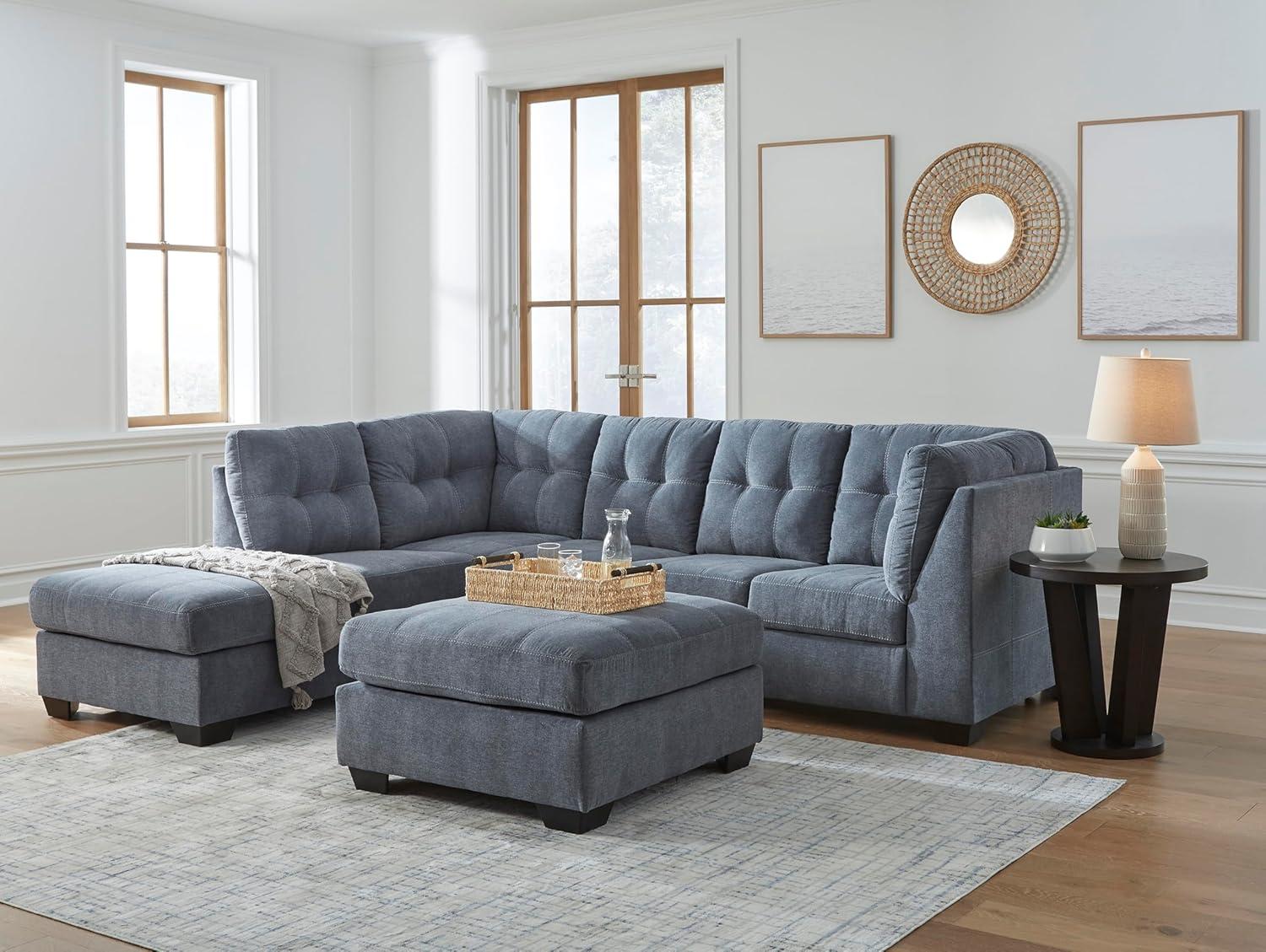imageSignature Design by Ashley Marleton Contemporary RightArm Facing Tufted 2Piece Sleeper Sectional with Chaise Loose Seat Cushions and BiFold Memory Foam Mattress Full BlueBlue
