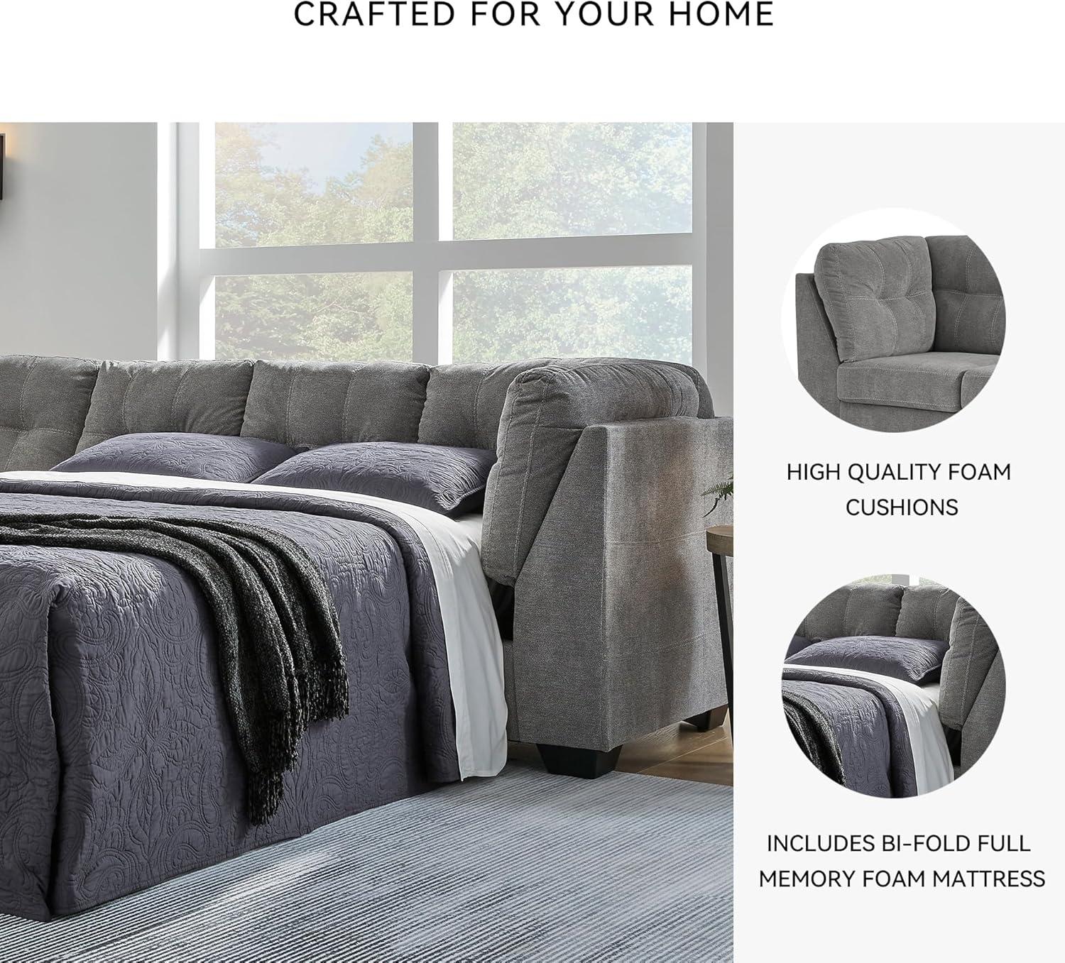 imageSignature Design by Ashley Marleton Contemporary RightArm Facing Tufted 2Piece Sleeper Sectional with Chaise Loose Seat Cushions and BiFold Memory Foam Mattress Full BlueGrey