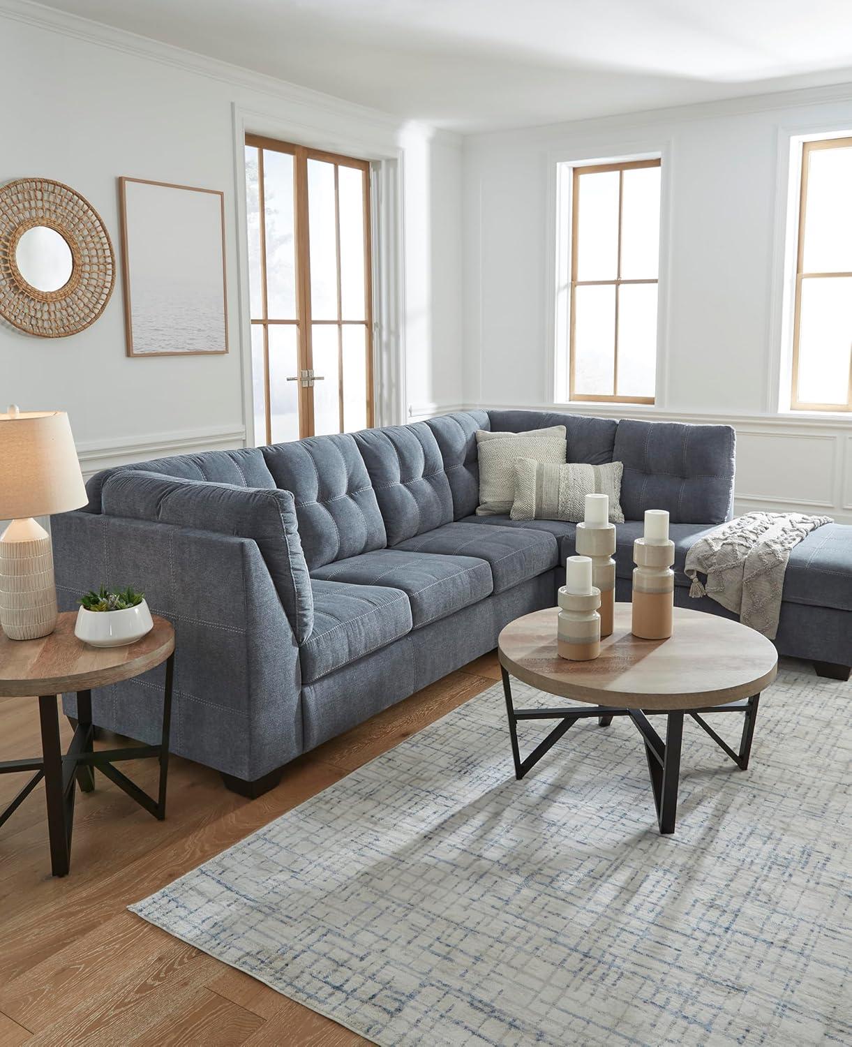 imageSignature Design by Ashley Marleton Contemporary RightArm Facing Tufted 2Piece Sleeper Sectional with Chaise Loose Seat Cushions and BiFold Memory Foam Mattress Full BlueBlue