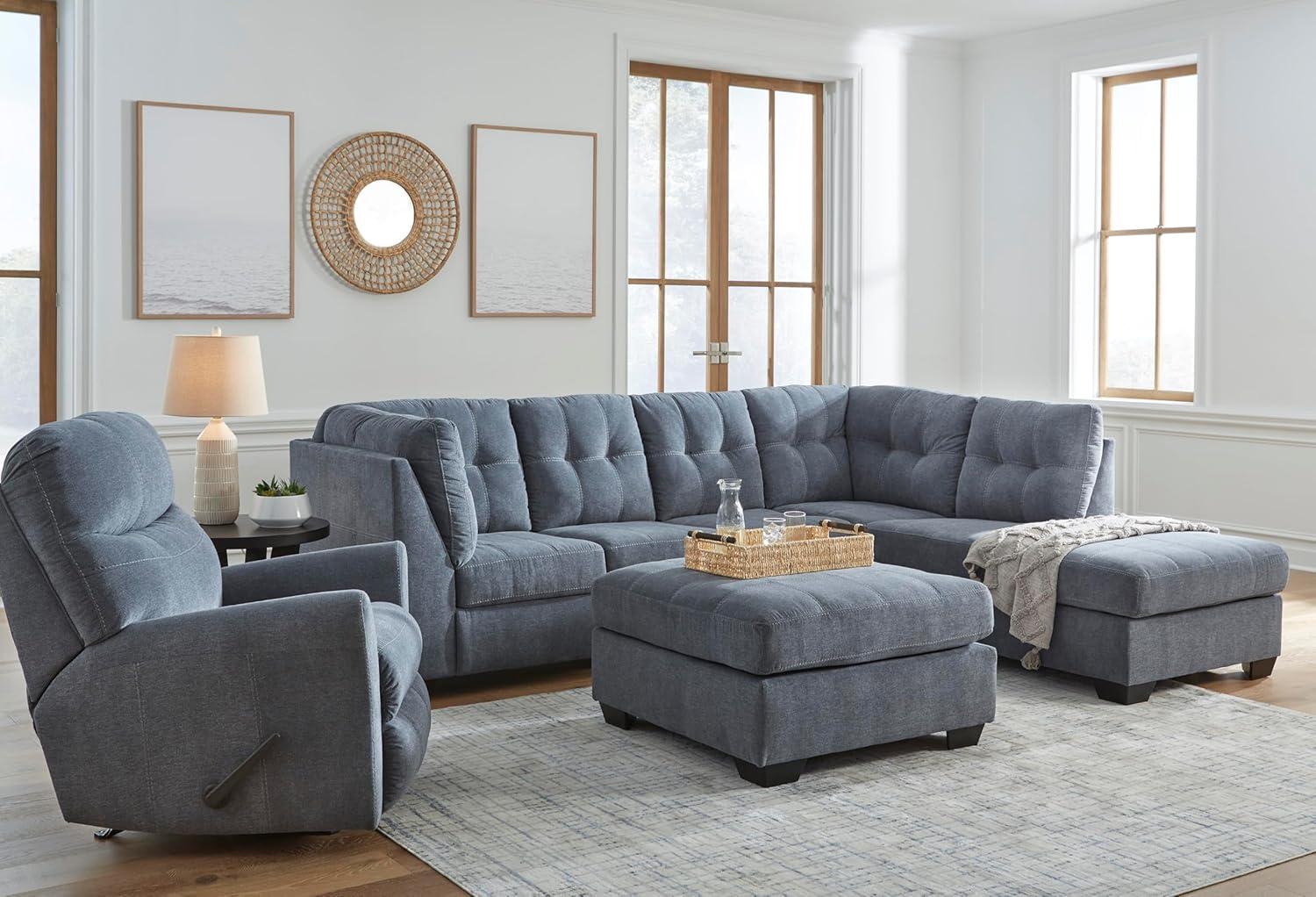 imageSignature Design by Ashley Marleton Contemporary RightArm Facing Tufted 2Piece Sleeper Sectional with Chaise Loose Seat Cushions and BiFold Memory Foam Mattress Full BlueBlue