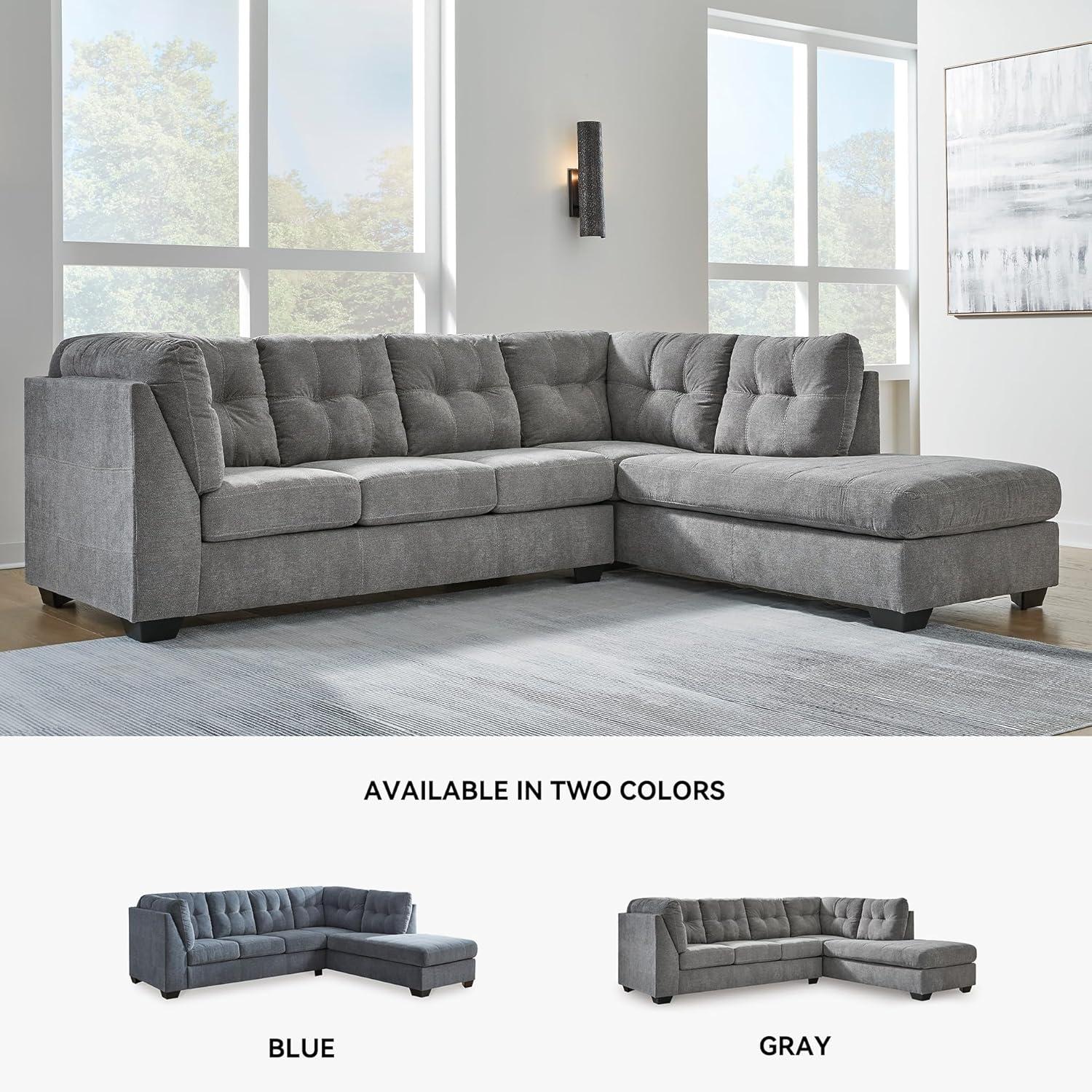 imageSignature Design by Ashley Marleton Contemporary RightArm Facing Tufted 2Piece Sleeper Sectional with Chaise Loose Seat Cushions and BiFold Memory Foam Mattress Full BlueGrey