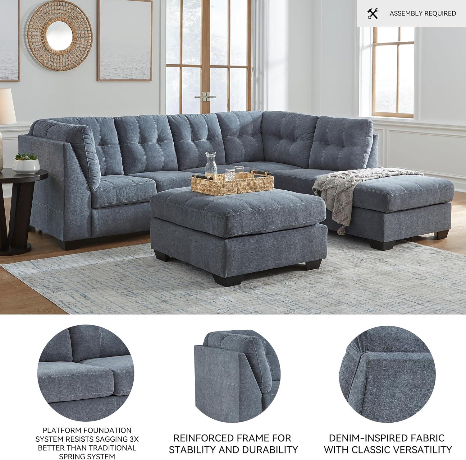 imageSignature Design by Ashley Marleton Contemporary RightArm Facing Tufted 2Piece Sleeper Sectional with Chaise Loose Seat Cushions and BiFold Memory Foam Mattress Full BlueBlue