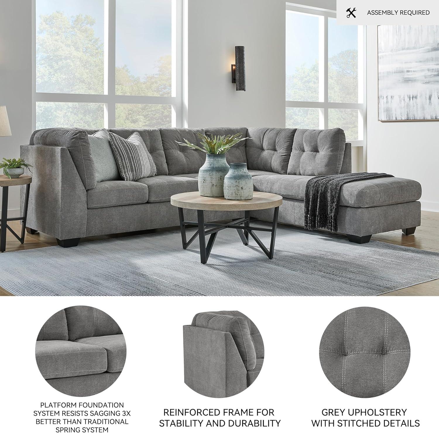 imageSignature Design by Ashley Marleton Contemporary RightArm Facing Tufted 2Piece Sleeper Sectional with Chaise Loose Seat Cushions and BiFold Memory Foam Mattress Full BlueGrey