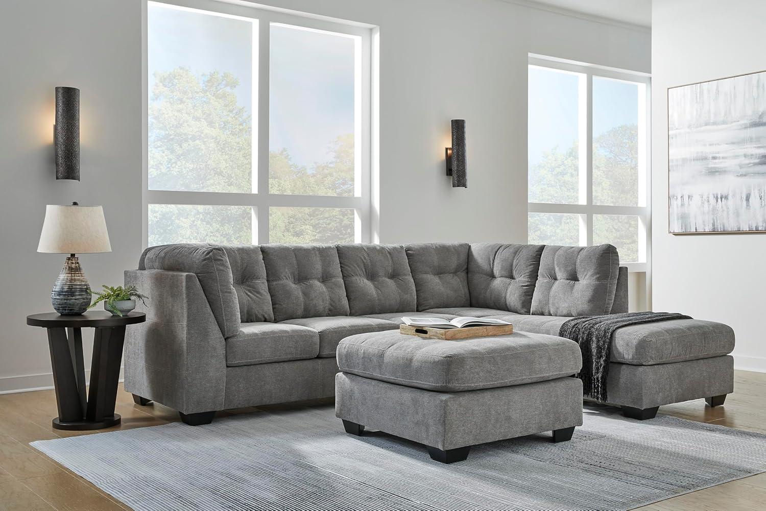 imageSignature Design by Ashley Marleton Contemporary RightArm Facing Tufted 2Piece Sleeper Sectional with Chaise Loose Seat Cushions and BiFold Memory Foam Mattress Full BlueGrey