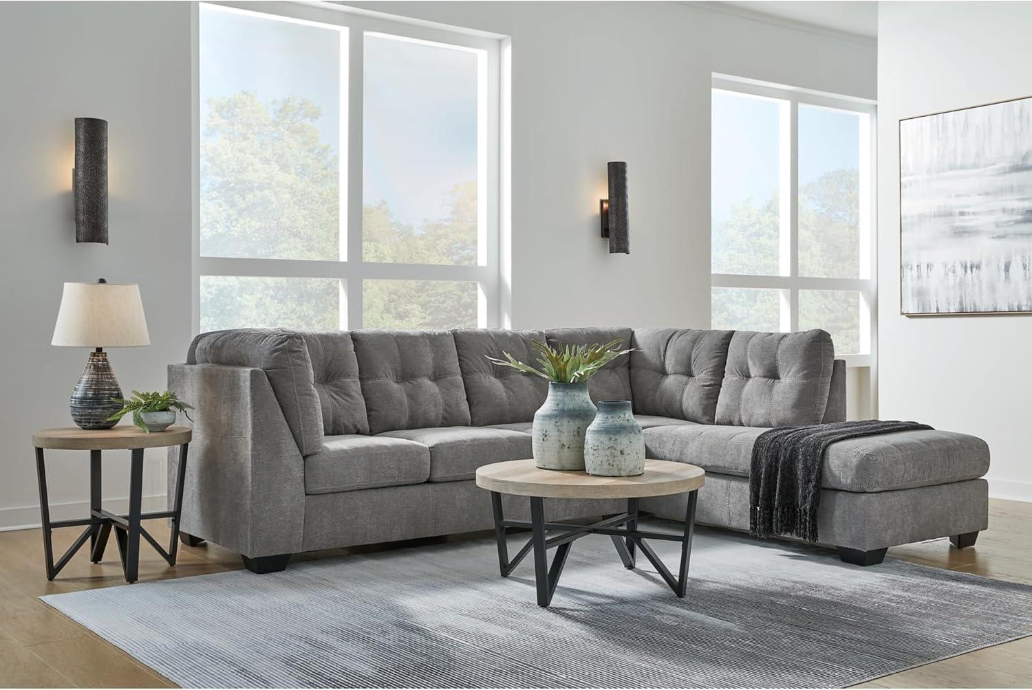 imageSignature Design by Ashley Marleton Contemporary RightArm Facing Tufted 2Piece Sleeper Sectional with Chaise Loose Seat Cushions and BiFold Memory Foam Mattress Full BlueGrey
