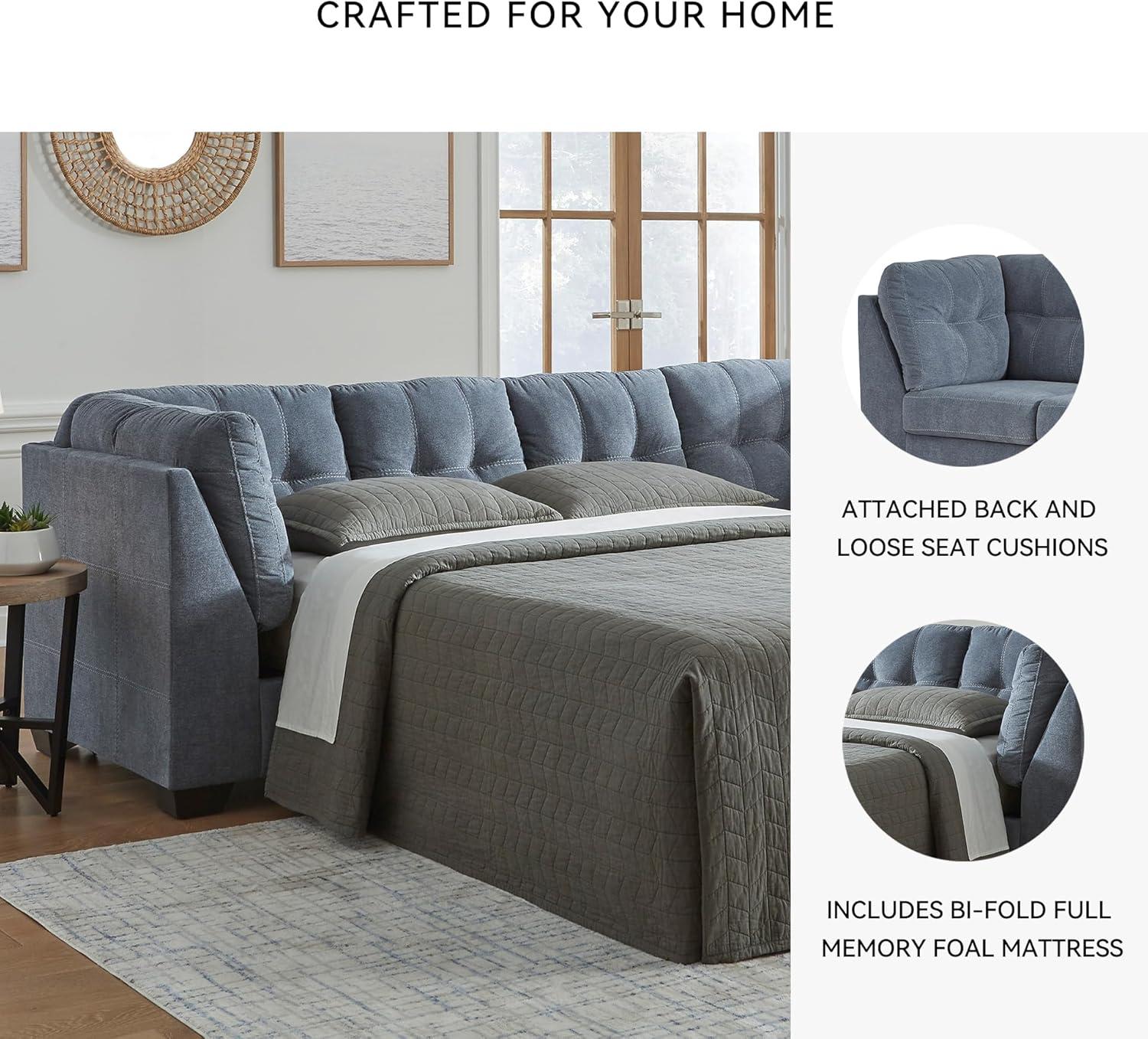 imageSignature Design by Ashley Marleton Contemporary RightArm Facing Tufted 2Piece Sleeper Sectional with Chaise Loose Seat Cushions and BiFold Memory Foam Mattress Full BlueBlue