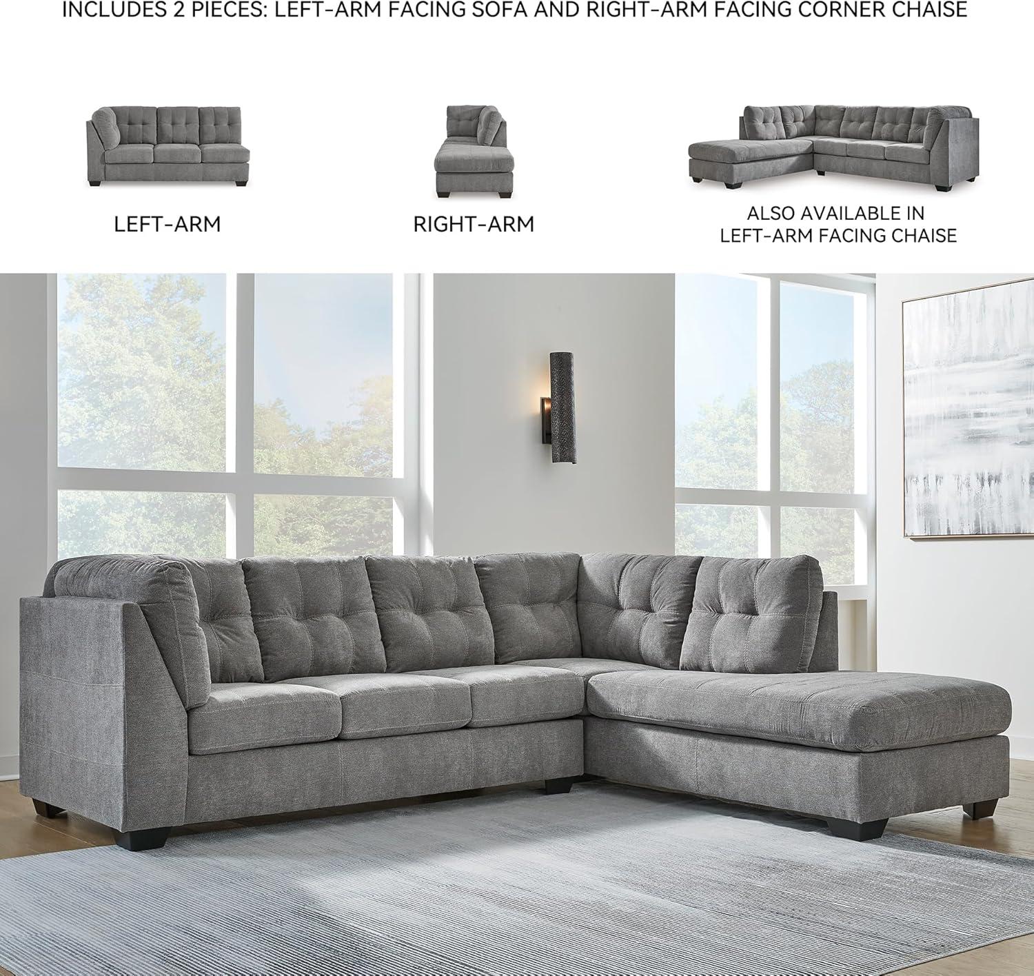 imageSignature Design by Ashley Marleton Contemporary RightArm Facing Tufted 2Piece Sleeper Sectional with Chaise Loose Seat Cushions and BiFold Memory Foam Mattress Full BlueGrey