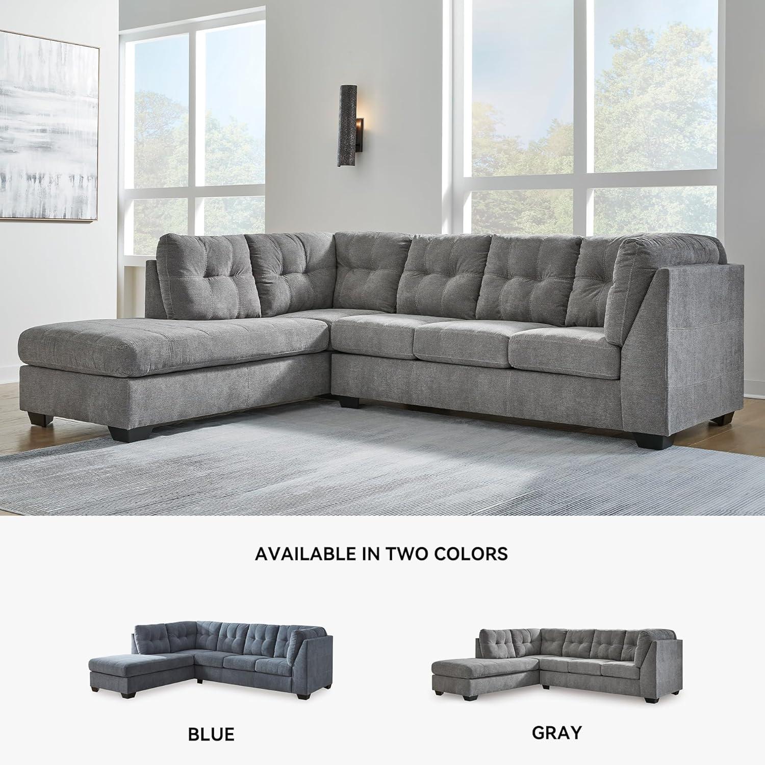 imageSignature Design by Ashley Marleton Contemporary RightArm Facing Tufted 2Piece Sleeper Sectional with Chaise Loose Seat Cushions and BiFold Memory Foam Mattress Full BlueGrey