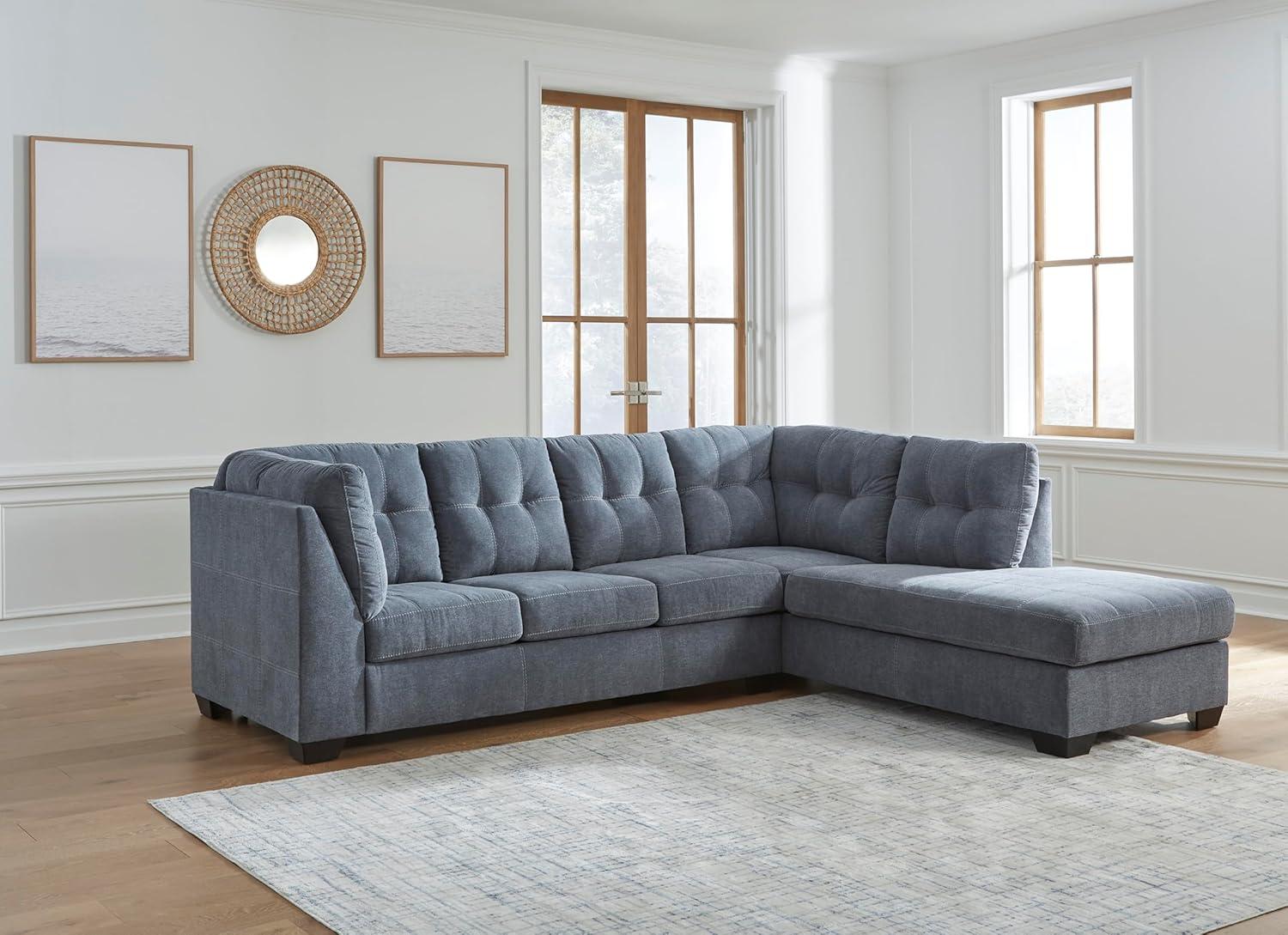 imageSignature Design by Ashley Marleton Contemporary RightArm Facing Tufted 2Piece Sleeper Sectional with Chaise Loose Seat Cushions and BiFold Memory Foam Mattress Full BlueBlue