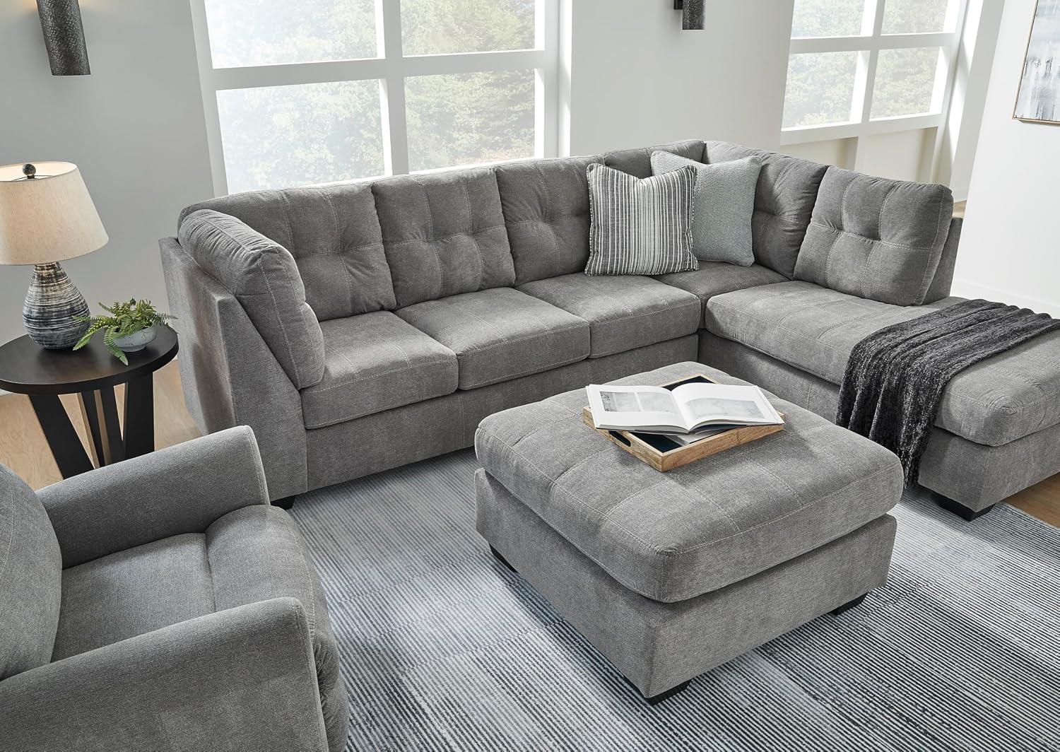 imageSignature Design by Ashley Marleton Contemporary RightArm Facing Tufted 2Piece Sleeper Sectional with Chaise Loose Seat Cushions and BiFold Memory Foam Mattress Full BlueGrey