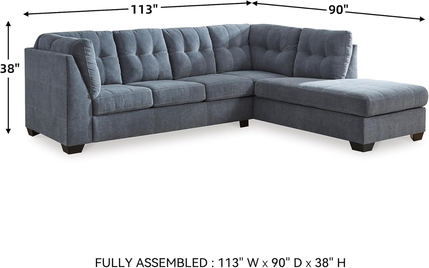 imageSignature Design by Ashley Marleton Contemporary RightArm Facing Tufted 2Piece Sleeper Sectional with Chaise Loose Seat Cushions and BiFold Memory Foam Mattress Full BlueBlue