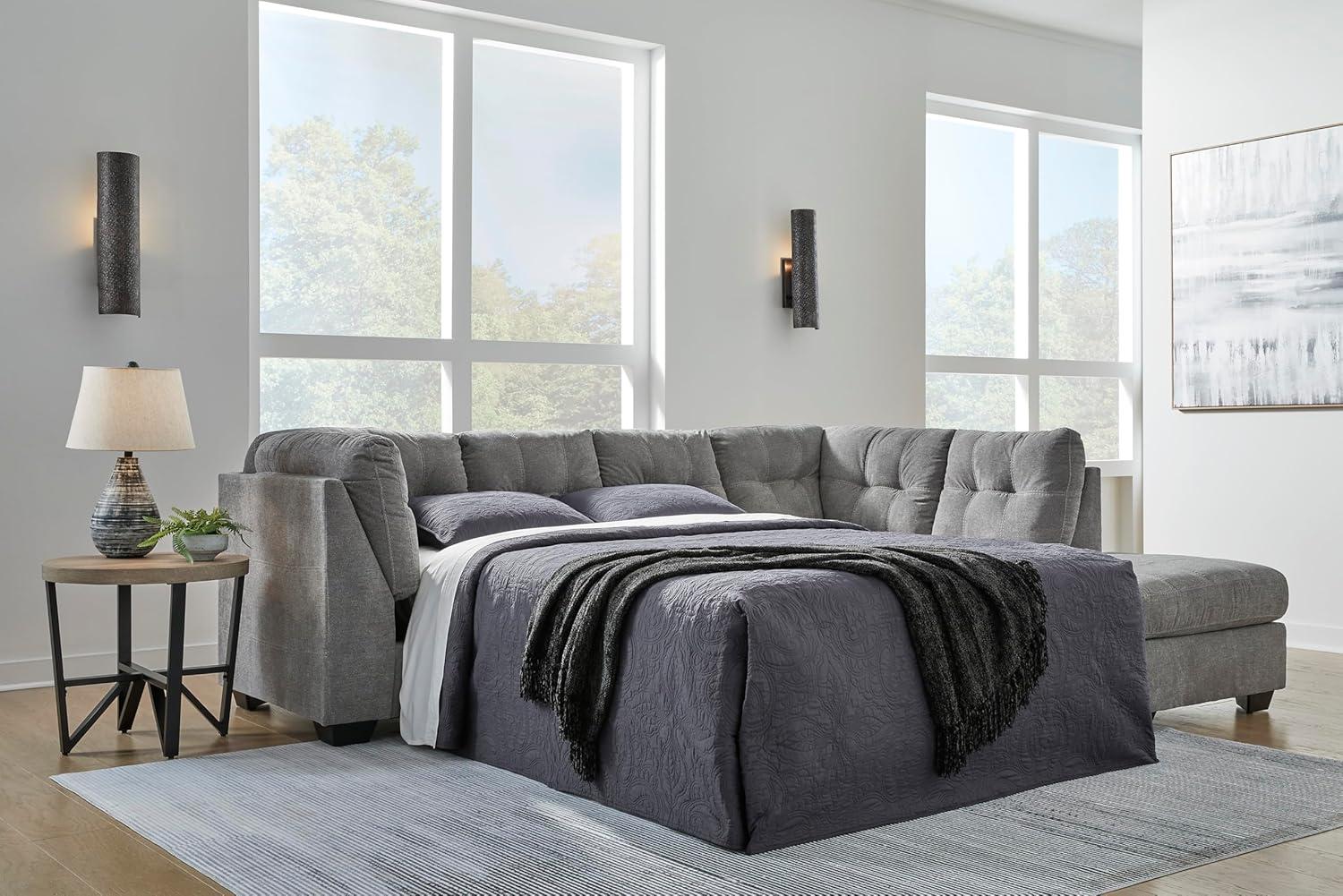 imageSignature Design by Ashley Marleton Contemporary RightArm Facing Tufted 2Piece Sleeper Sectional with Chaise Loose Seat Cushions and BiFold Memory Foam Mattress Full BlueGrey