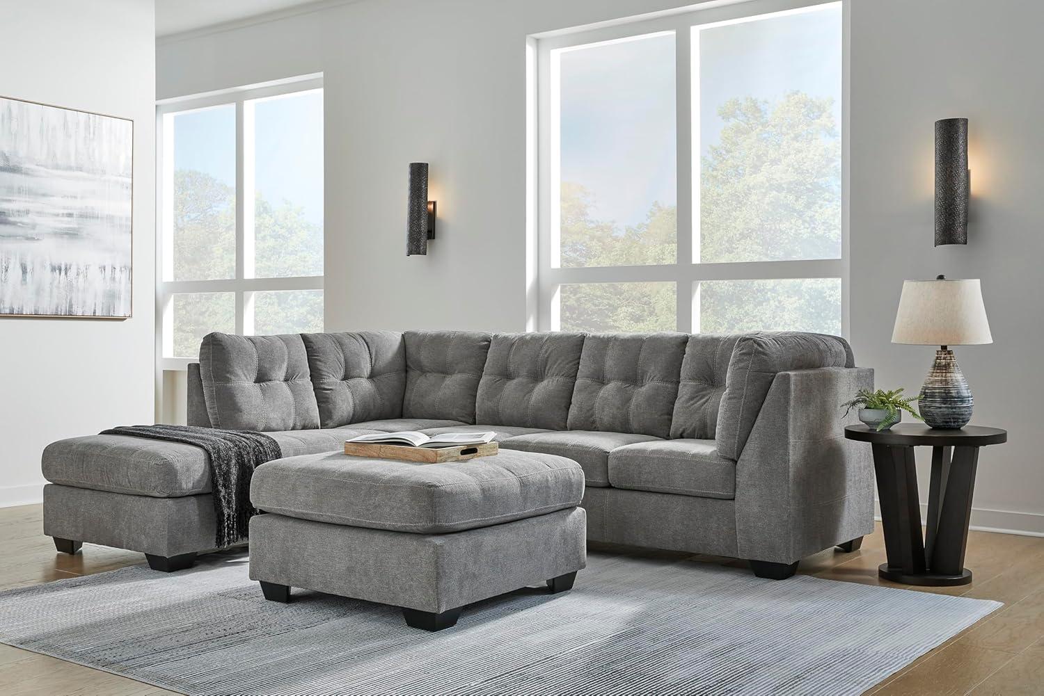 imageSignature Design by Ashley Marleton Contemporary RightArm Facing Tufted 2Piece Sleeper Sectional with Chaise Loose Seat Cushions and BiFold Memory Foam Mattress Full BlueGrey