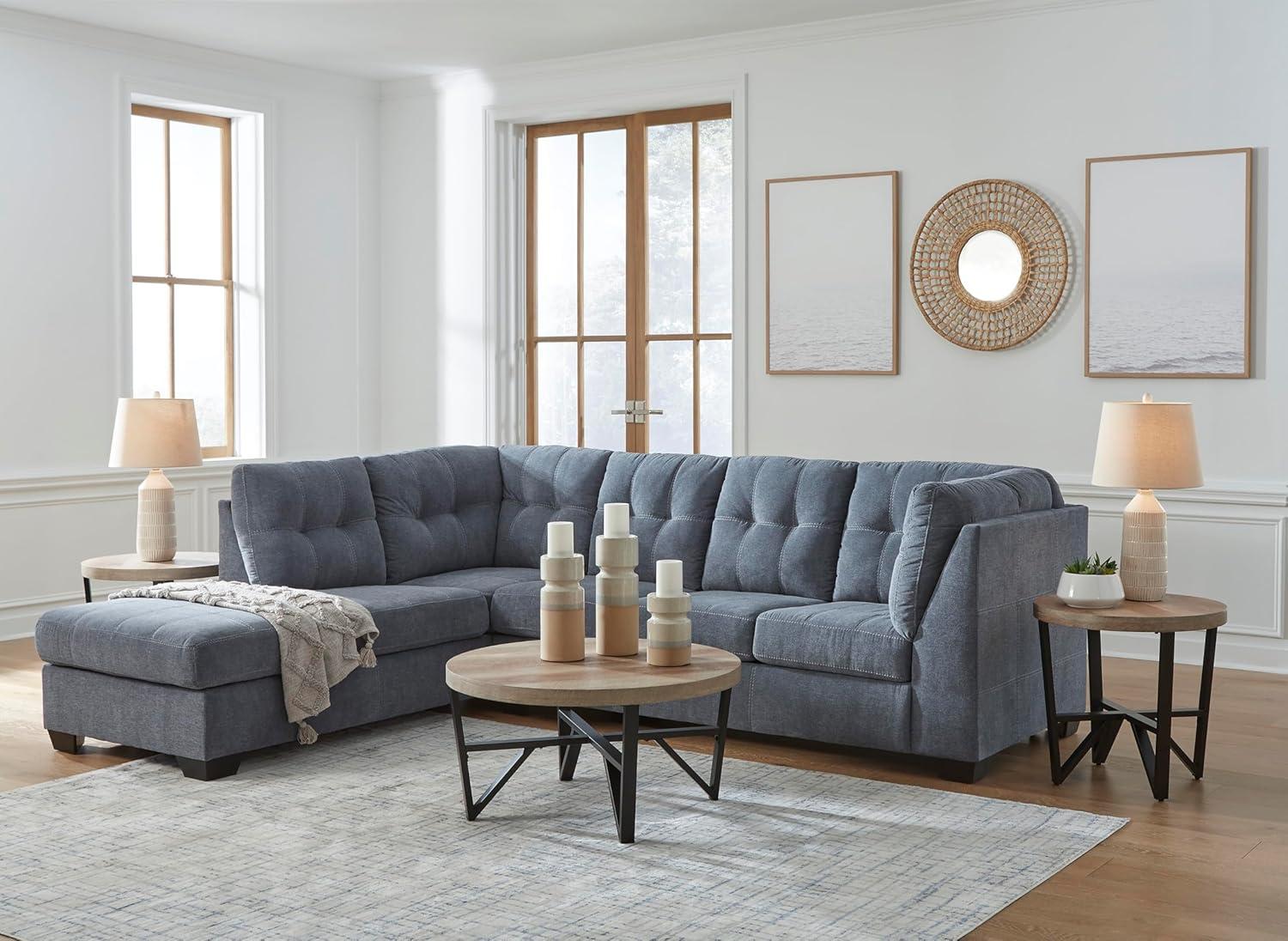 imageSignature Design by Ashley Marleton Contemporary RightArm Facing Tufted 2Piece Sleeper Sectional with Chaise Loose Seat Cushions and BiFold Memory Foam Mattress Full BlueBlue