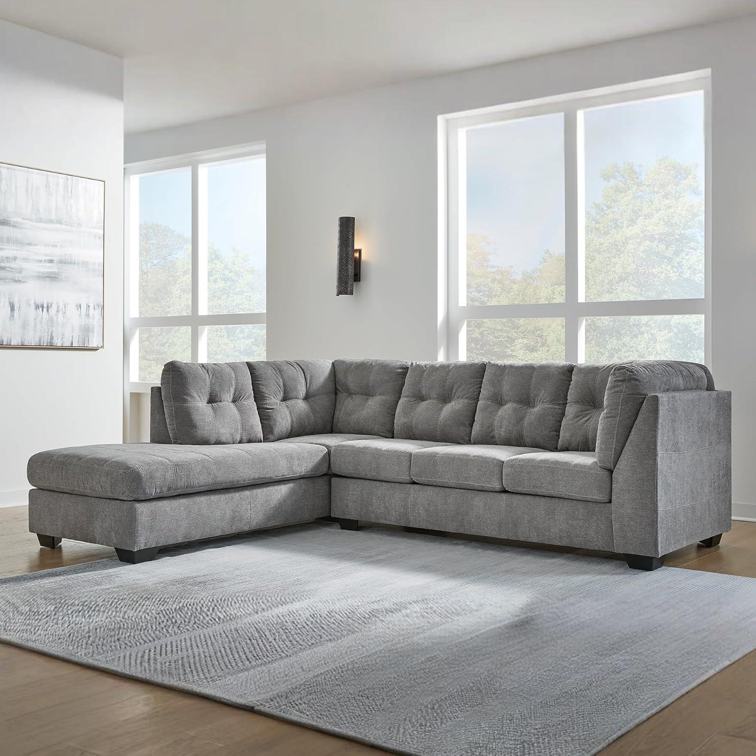 imageSignature Design by Ashley Marleton Contemporary RightArm Facing Tufted 2Piece Sleeper Sectional with Chaise Loose Seat Cushions and BiFold Memory Foam Mattress Full BlueGrey