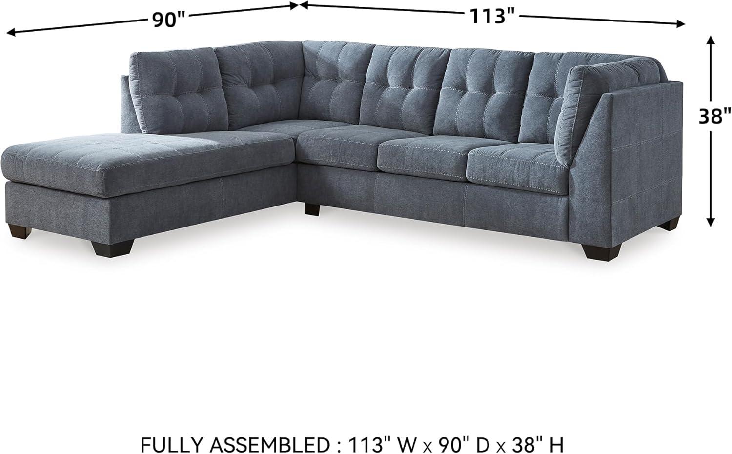 imageSignature Design by Ashley Marleton Contemporary RightArm Facing Tufted 2Piece Sleeper Sectional with Chaise Loose Seat Cushions and BiFold Memory Foam Mattress Full BlueBlue